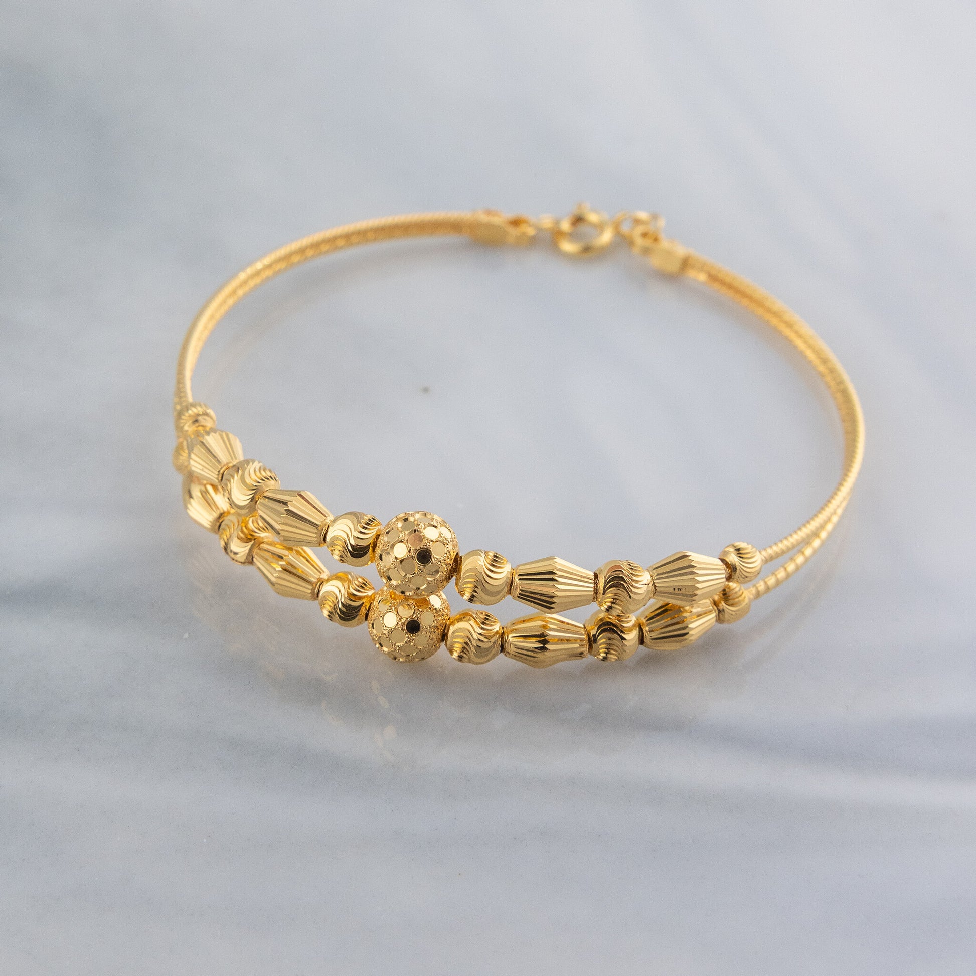 2 Line Kid's Beads Cuff Bracelet (D67) - 925 Silver & 24K Gold Plated - Falaq Jewellery Oman