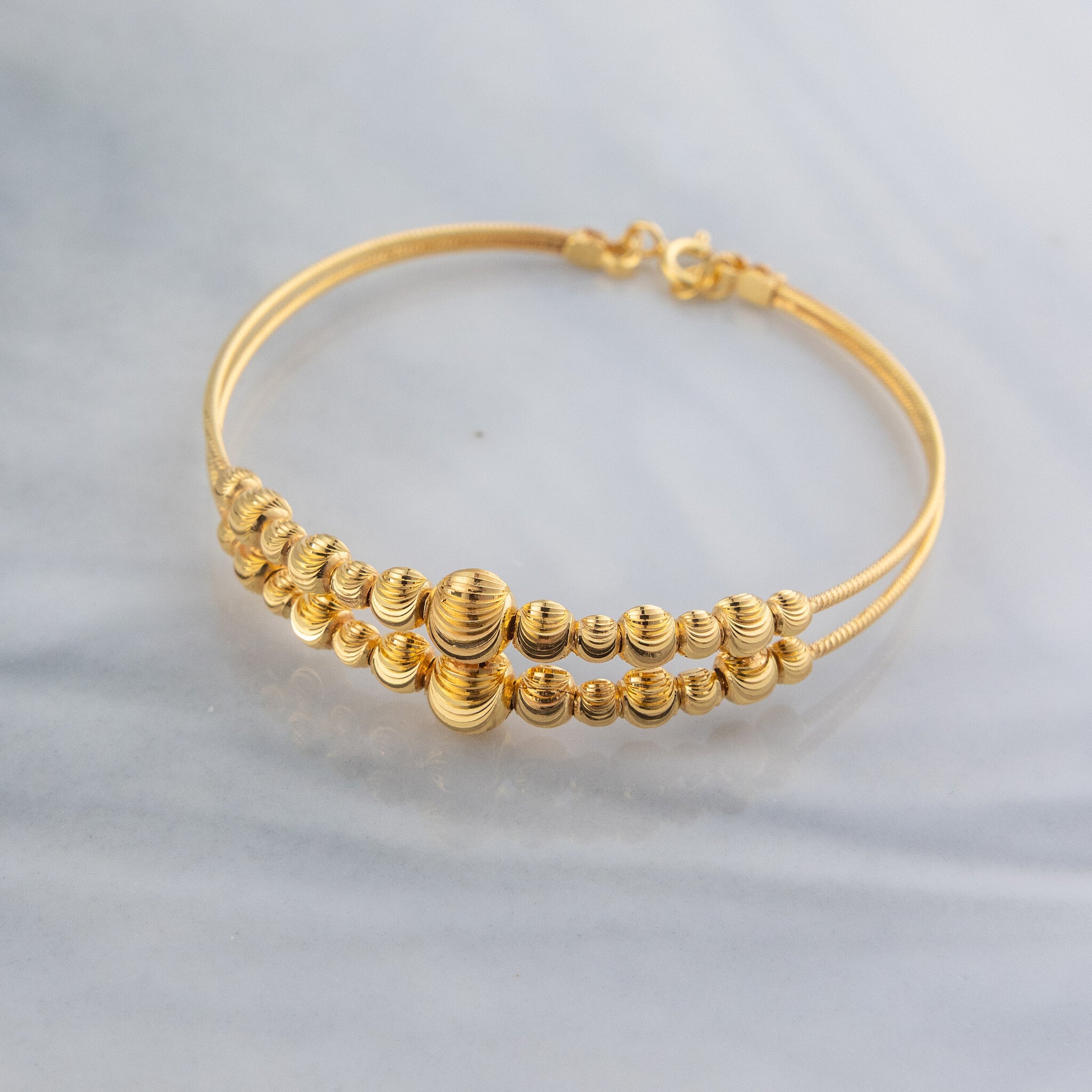 2 Line Kid's Beads Cuff Bracelet (D69) - 925 Silver & 24K Gold Plated - Falaq Jewellery Oman