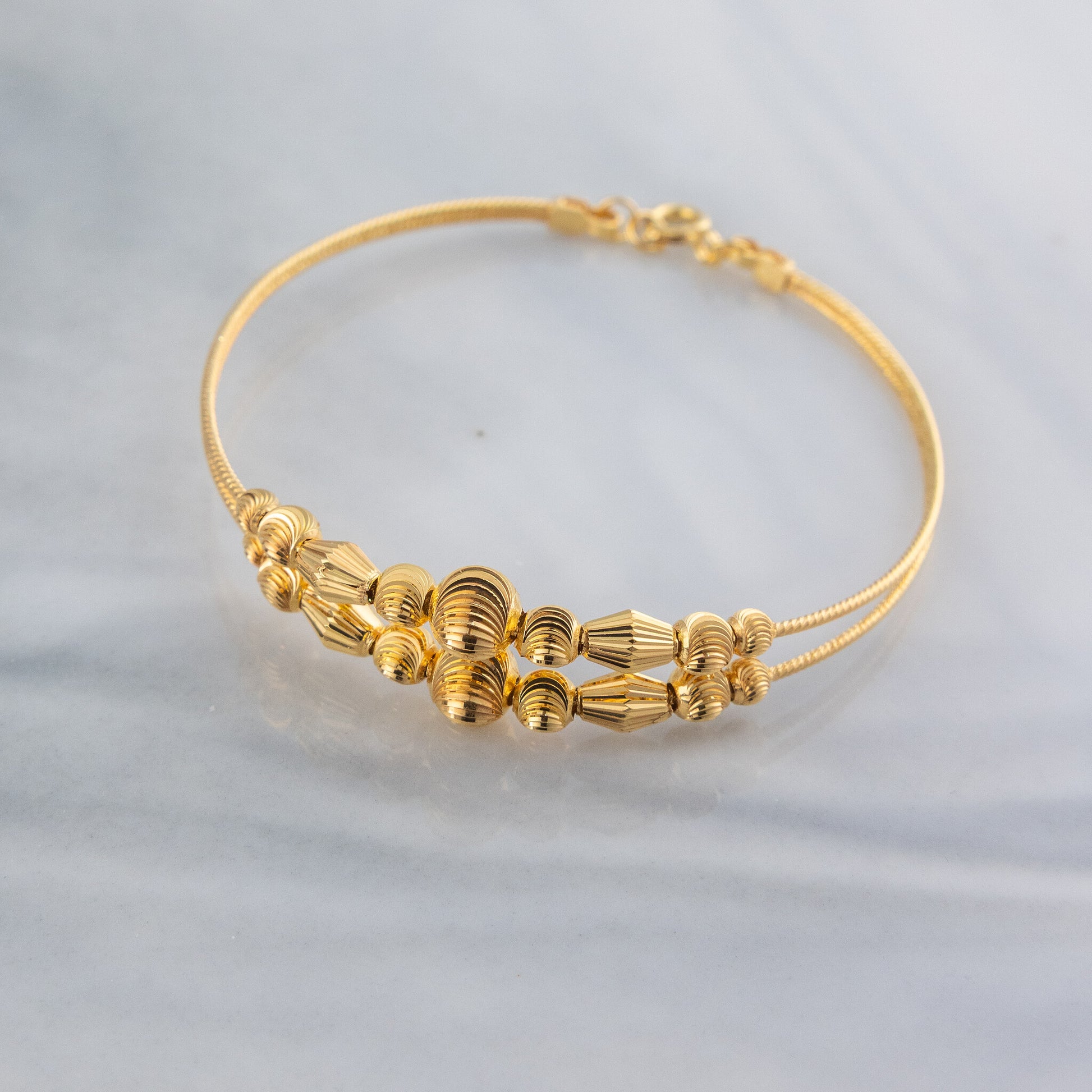 2 Line Kid's Beads Cuff Bracelet (D70) - 925 Silver & 24K Gold Plated - Falaq Jewellery Oman