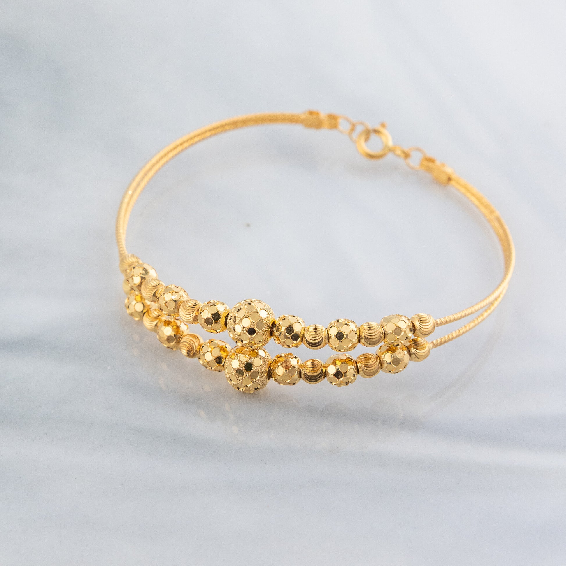 2 Line Kid's Beads Cuff Bracelet (D71) - 925 Silver & 24K Gold Plated - Falaq Jewellery Oman