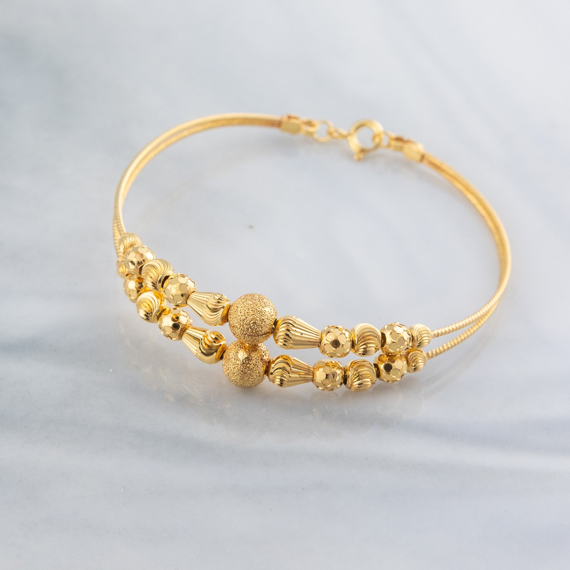 2 Line Kid's Beads Cuff Bracelet (D72) - 925 Silver & 24K Gold Plated - Falaq Jewellery Oman