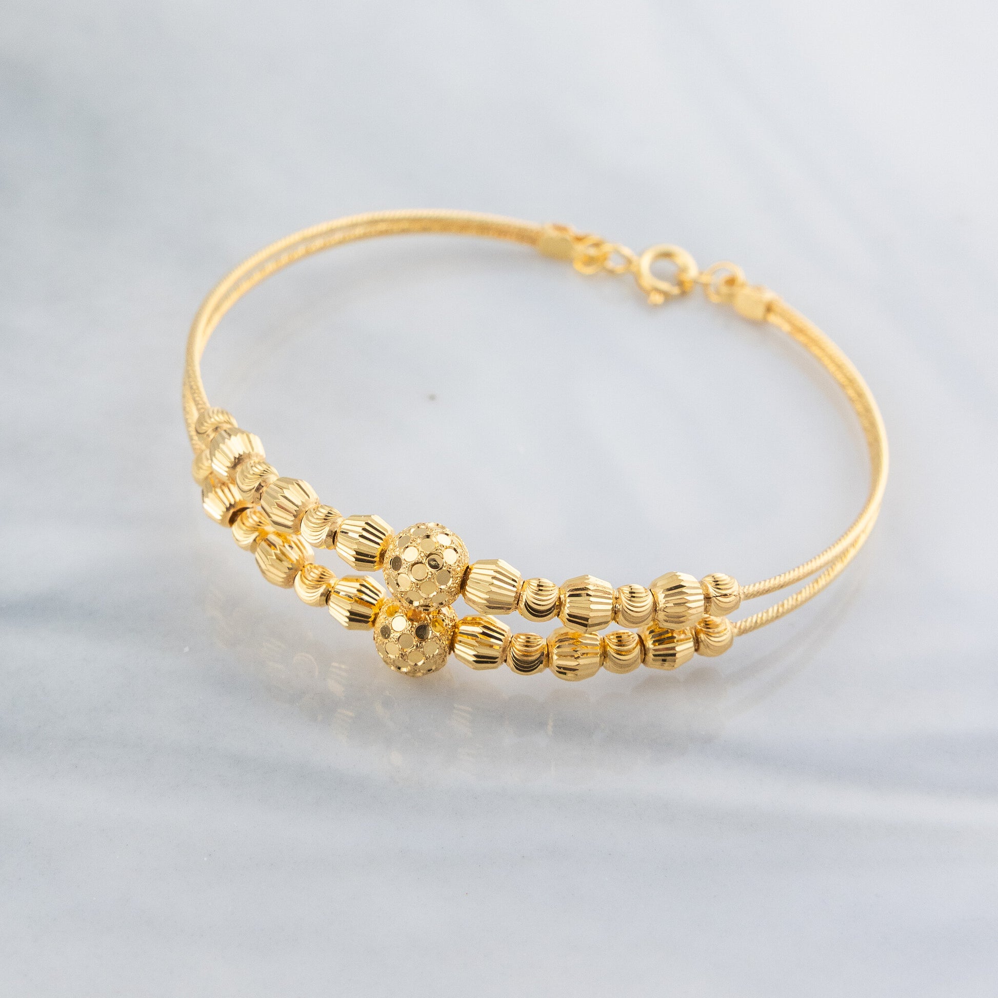 2 Line Kid's Beads Cuff Bracelet (D73) - 925 Silver & 24K Gold Plated - Falaq Jewellery Oman