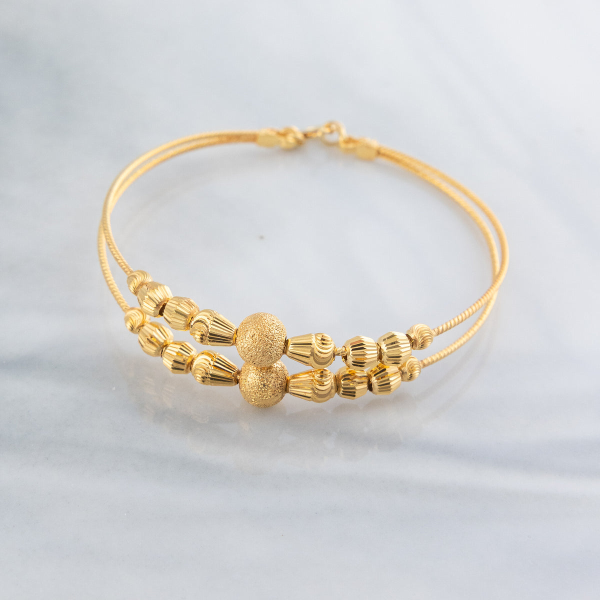 2 Line Kid's Beads Cuff Bracelet (D75) - 925 Silver & 24K Gold Plated - Falaq Jewellery Oman