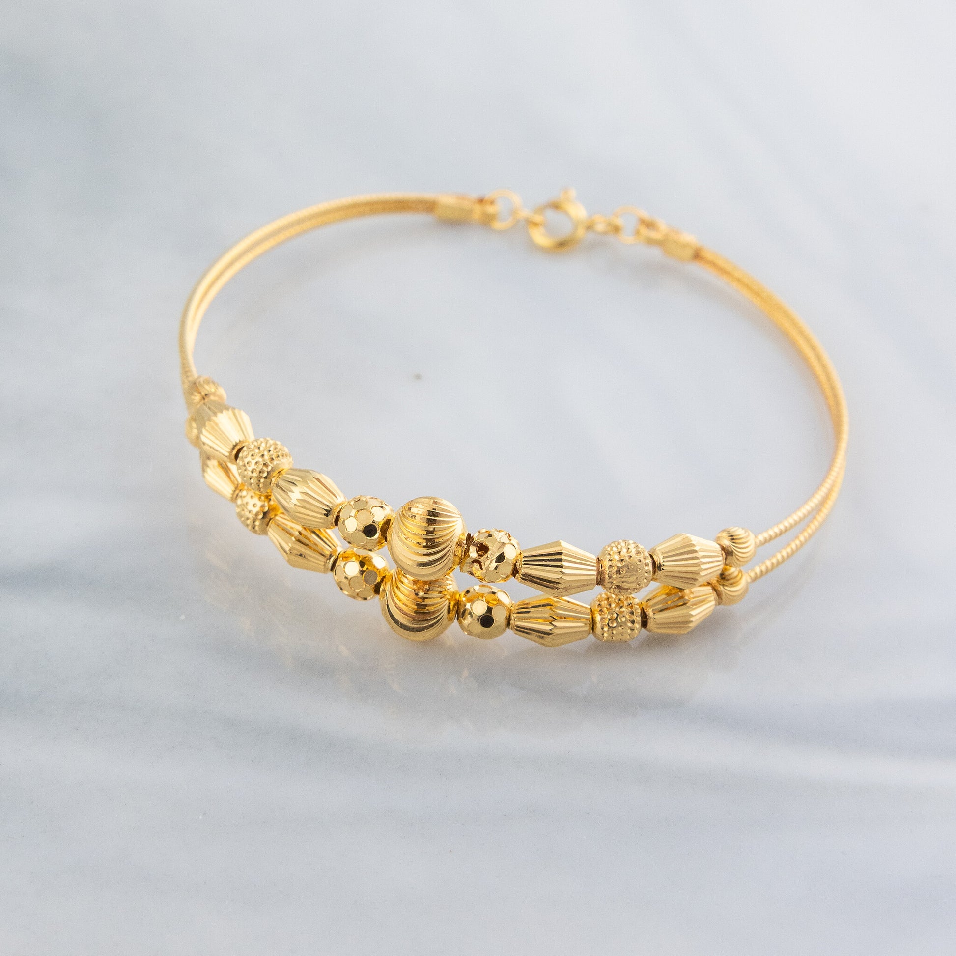 2 Line Kid's Beads Cuff Bracelet (D76) - 925 Silver & 24K Gold Plated - Falaq Jewellery Oman