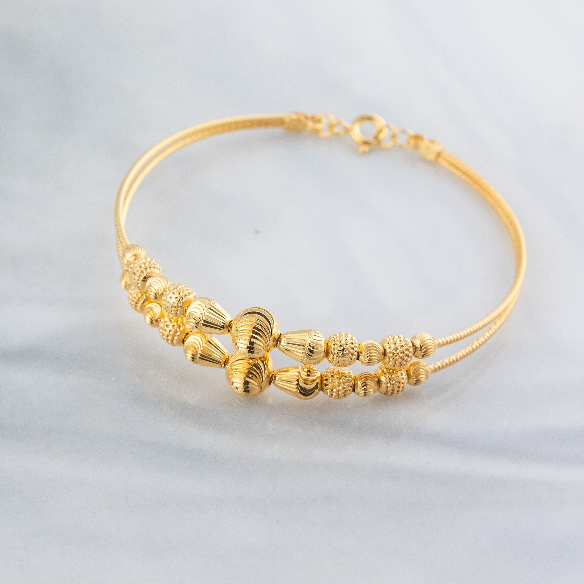 2 Line Kid's Beads Cuff Bracelet (D77) - 925 Silver & 24K Gold Plated - Falaq Jewellery Oman