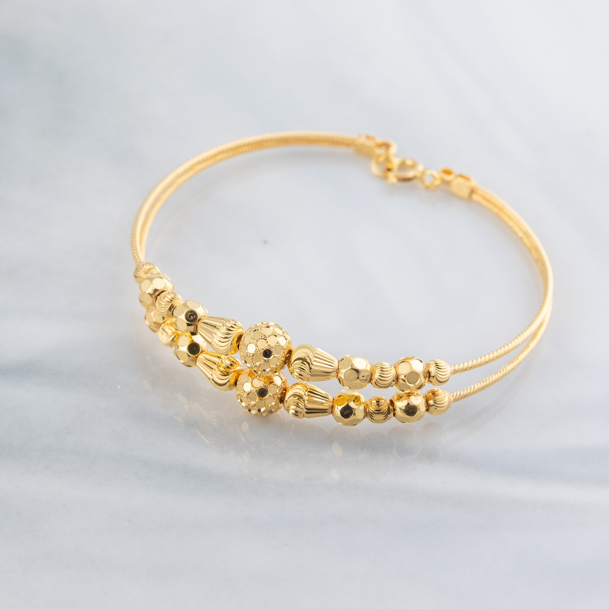 2 Line Kid's Beads Cuff Bracelet (D78) - 925 Silver & 24K Gold Plated - Falaq Jewellery Oman