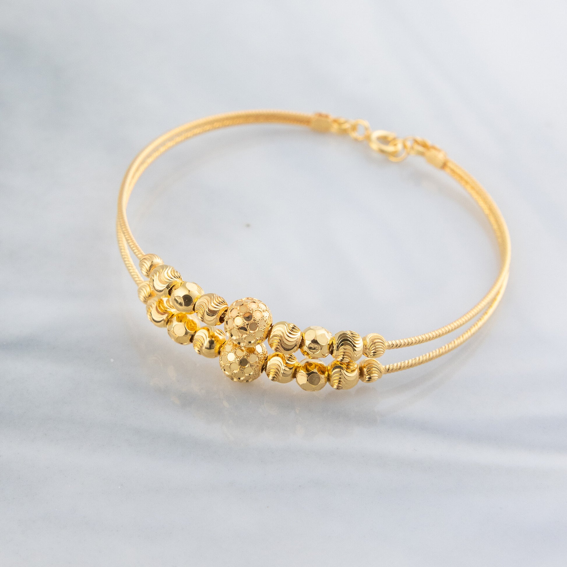 2 Line Kid's Beads Cuff Bracelet (D79) - 925 Silver & 24K Gold Plated - Falaq Jewellery Oman
