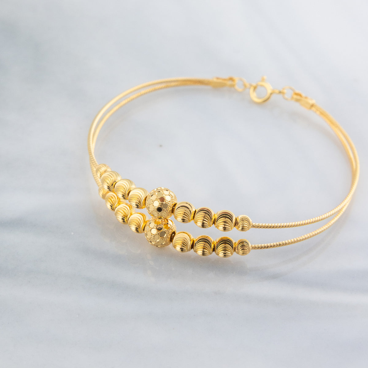 2 Line Kid's Beads Cuff Bracelet (D80) - 925 Silver & 24K Gold Plated - Falaq Jewellery Oman
