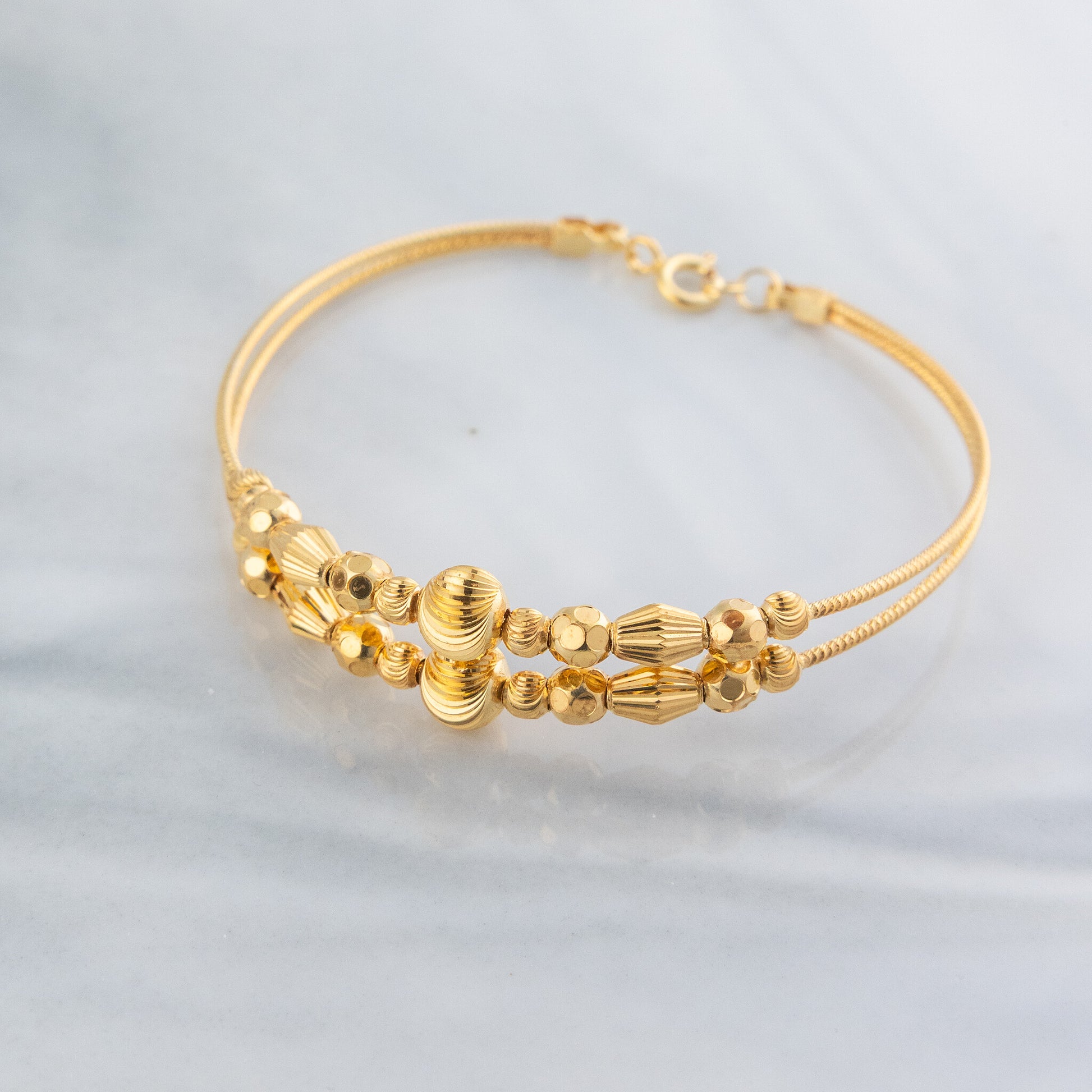 2 Line Kid's Beads Cuff Bracelet (D81) - 925 Silver & 24K Gold Plated - Falaq Jewellery Oman