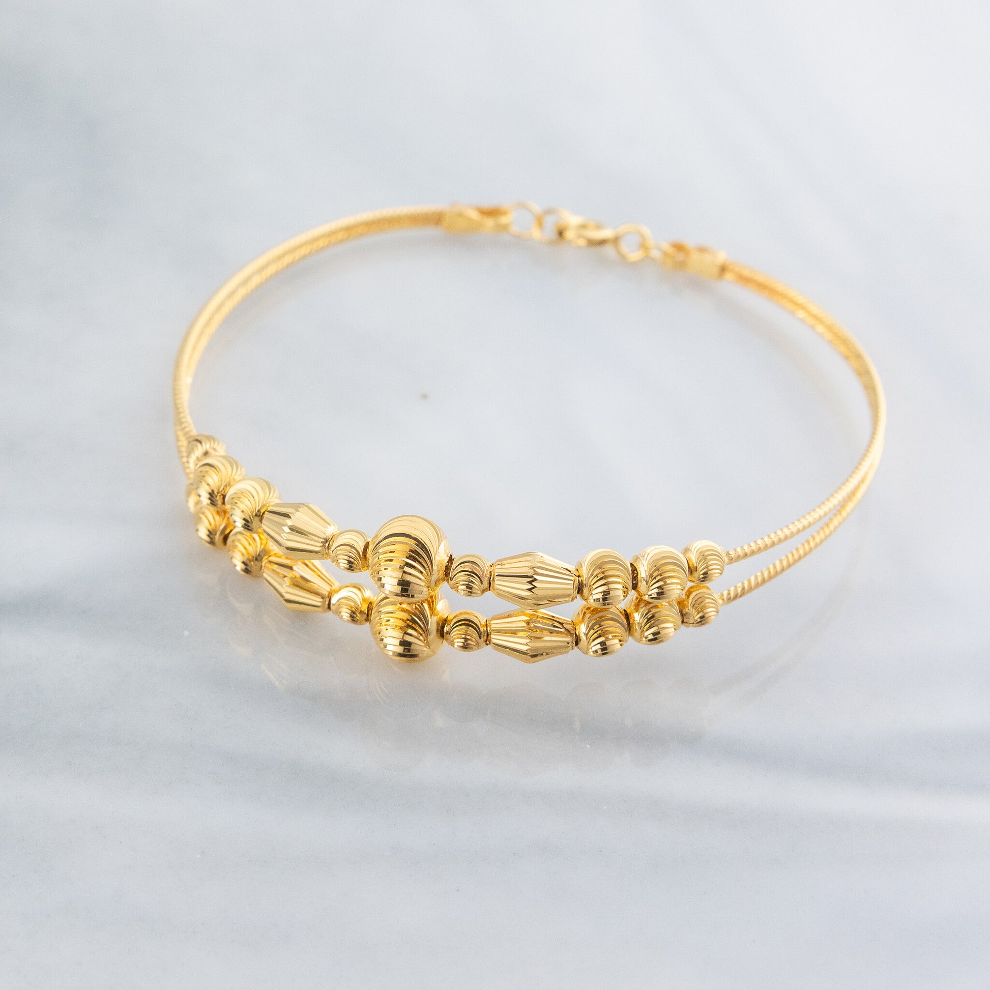 2 Line Kid's Beads Cuff Bracelet (D82) - 925 Silver & 24K Gold Plated - Falaq Jewellery Oman