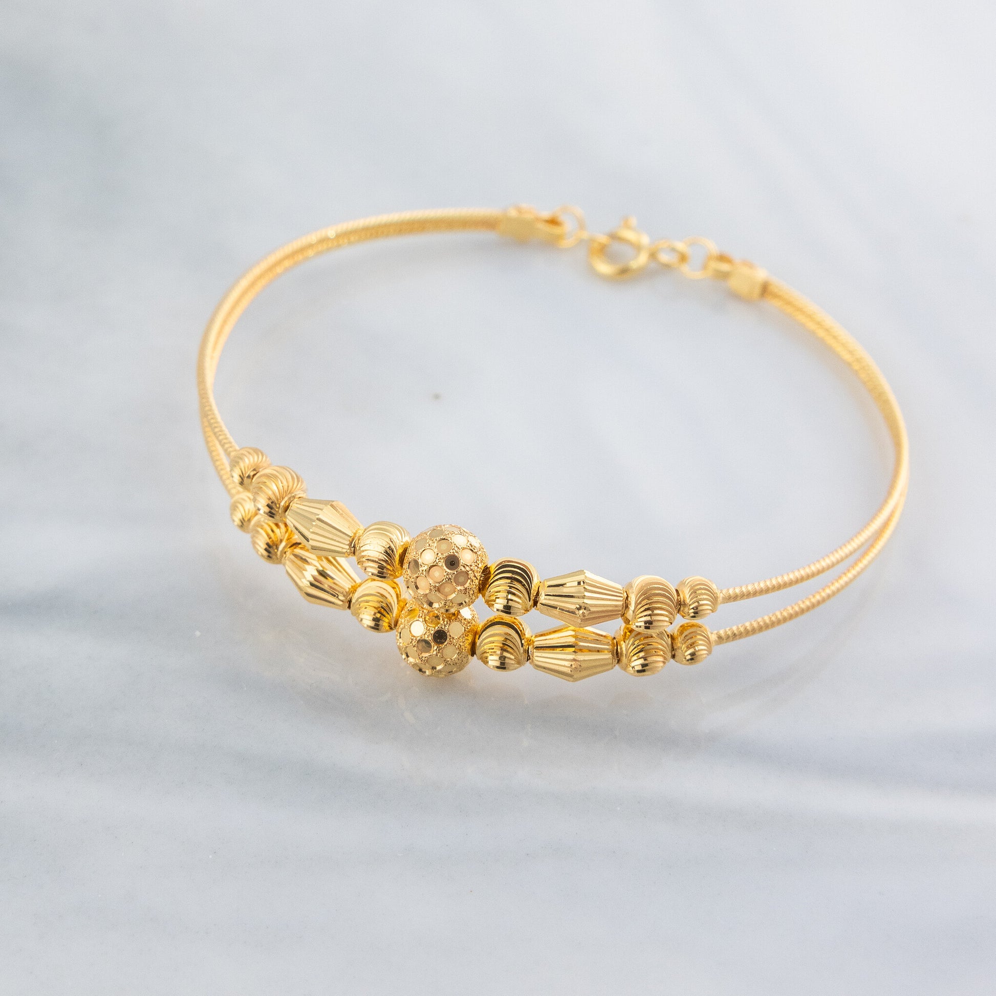2 Line Kid's Beads Cuff Bracelet (D83) - 925 Silver & 24K Gold Plated - Falaq Jewellery Oman