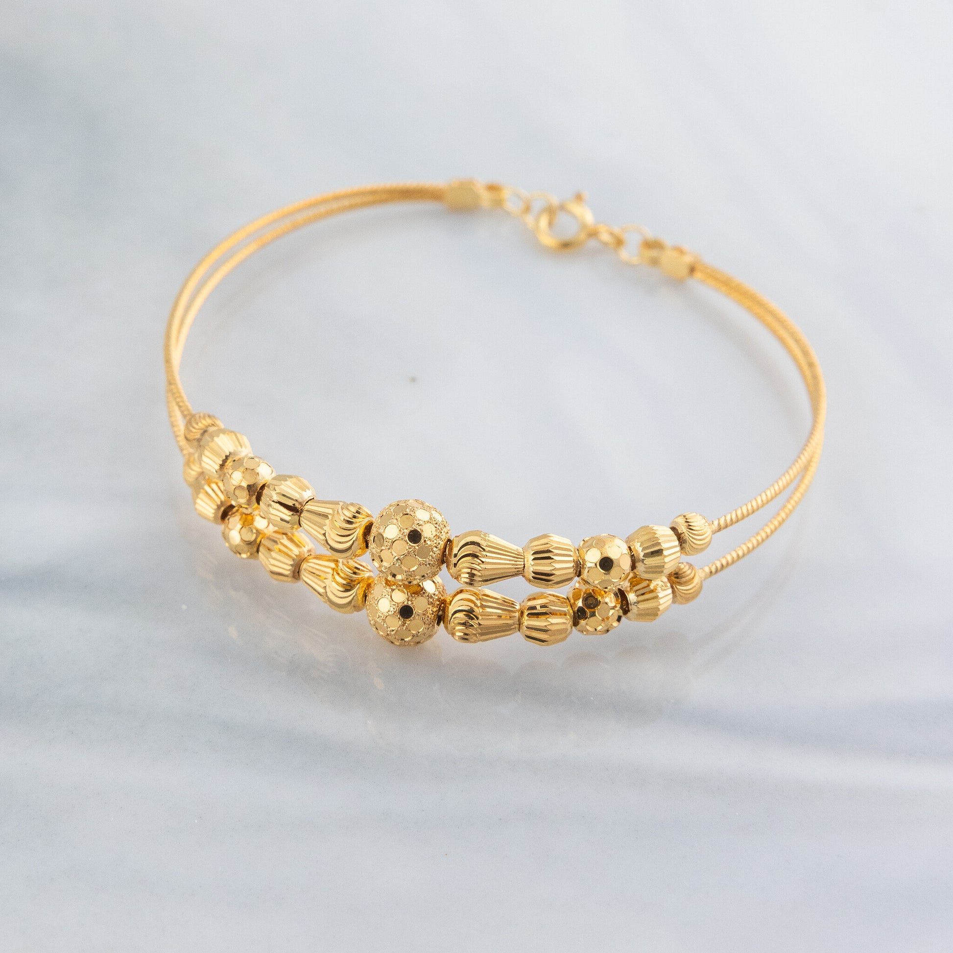 2 Line Kid's Beads Cuff Bracelet (D85) - 925 Silver & 24K Gold Plated - Falaq Jewellery Oman