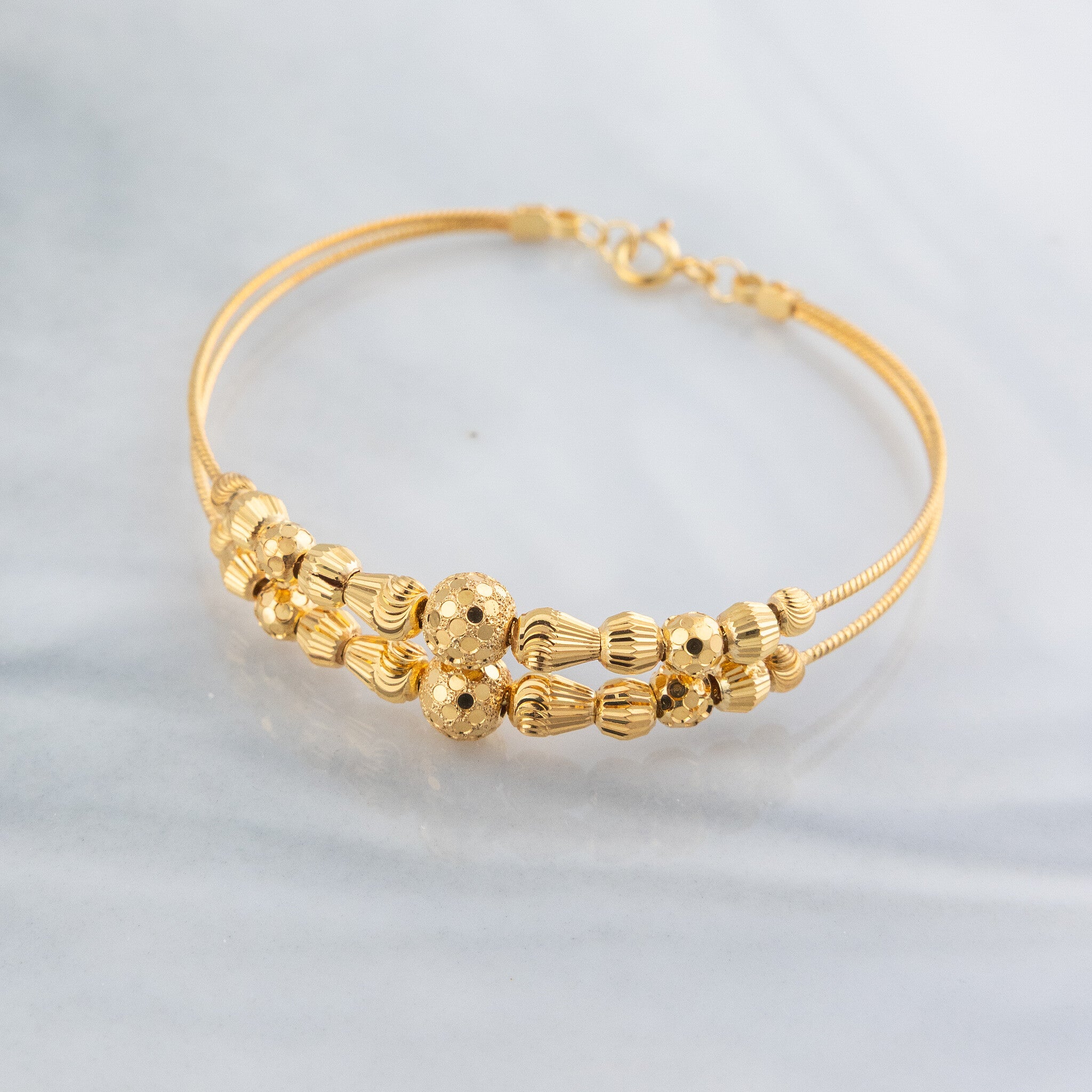 2 Line Kid's Beads Cuff Bracelet (D85) - 925 Silver & 24K Gold Plated - Falaq Jewellery Oman