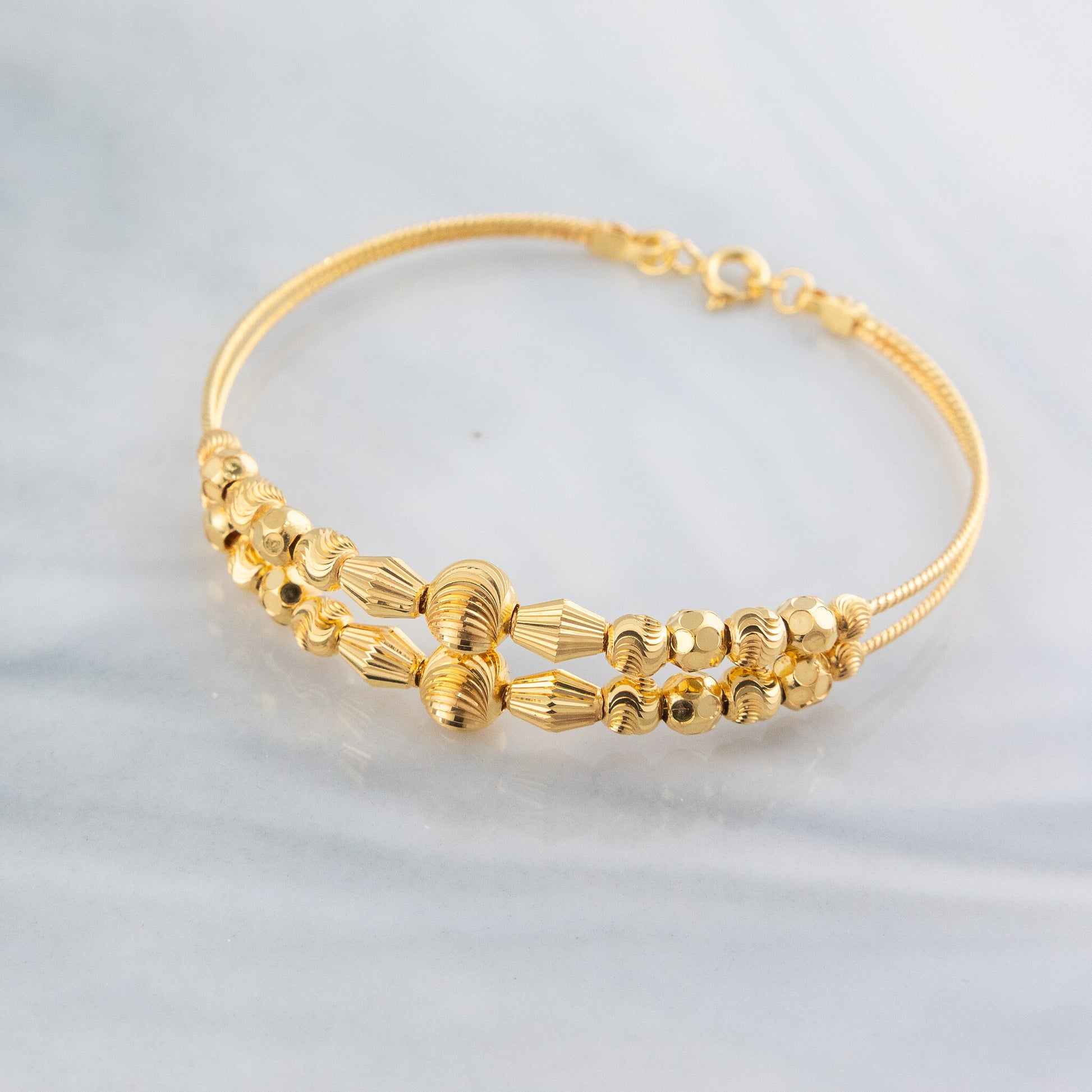 2 Line Kid's Beads Cuff Bracelet (D86) - 925 Silver & 24K Gold Plated - Falaq Jewellery Oman