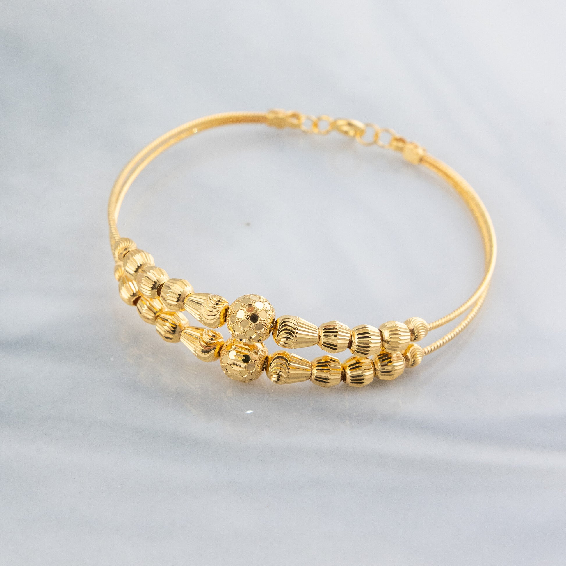 2 Line Kid's Beads Cuff Bracelet (D87) - 925 Silver & 24K Gold Plated - Falaq Jewellery Oman