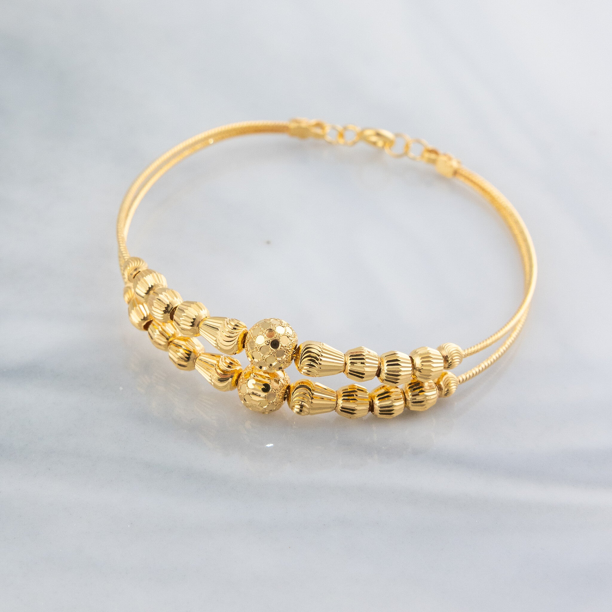 2 Line Kid's Beads Cuff Bracelet (D87) - 925 Silver & 24K Gold Plated - Falaq Jewellery Oman