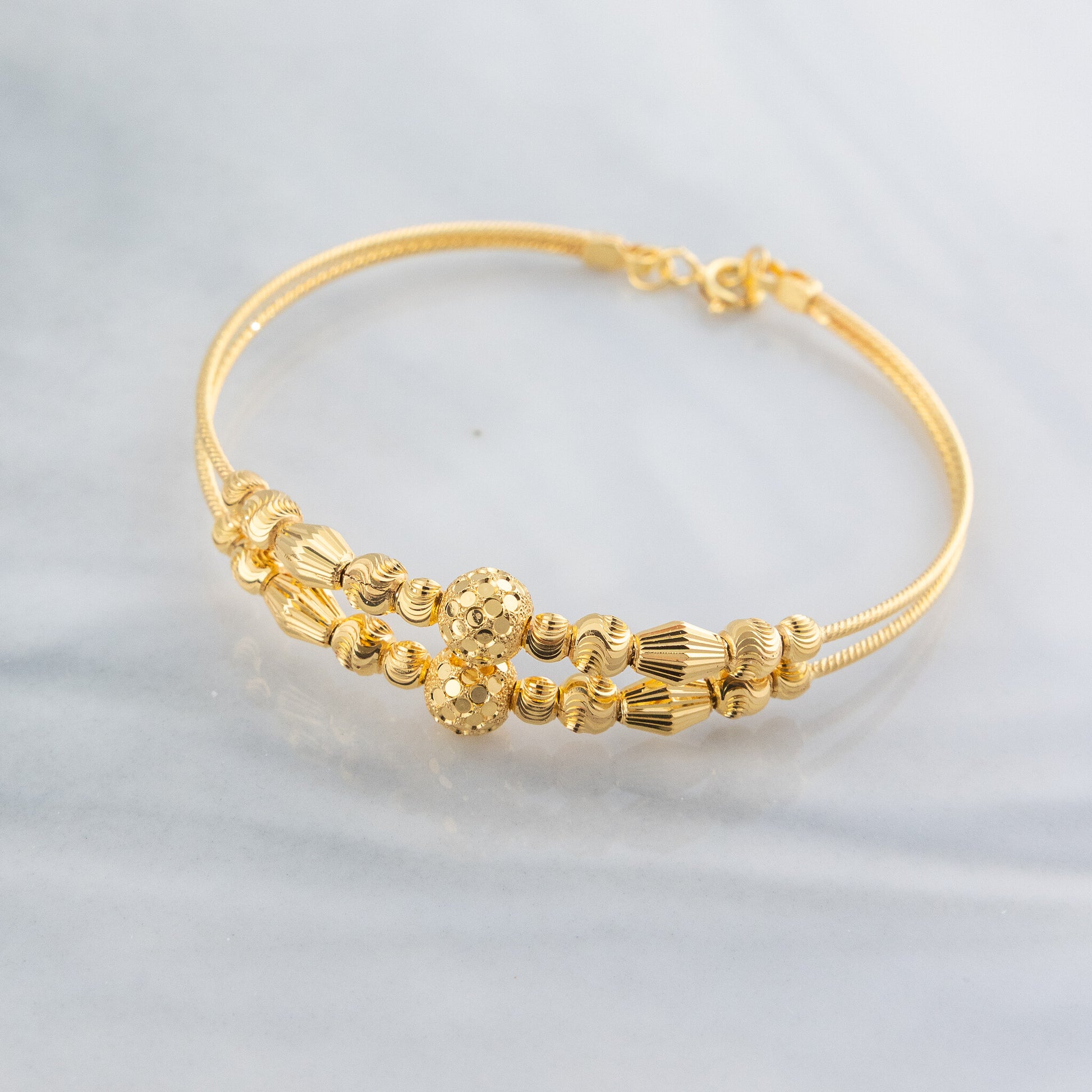 2 Line Kid's Beads Cuff Bracelet (D88) - 925 Silver & 24K Gold Plated - Falaq Jewellery Oman