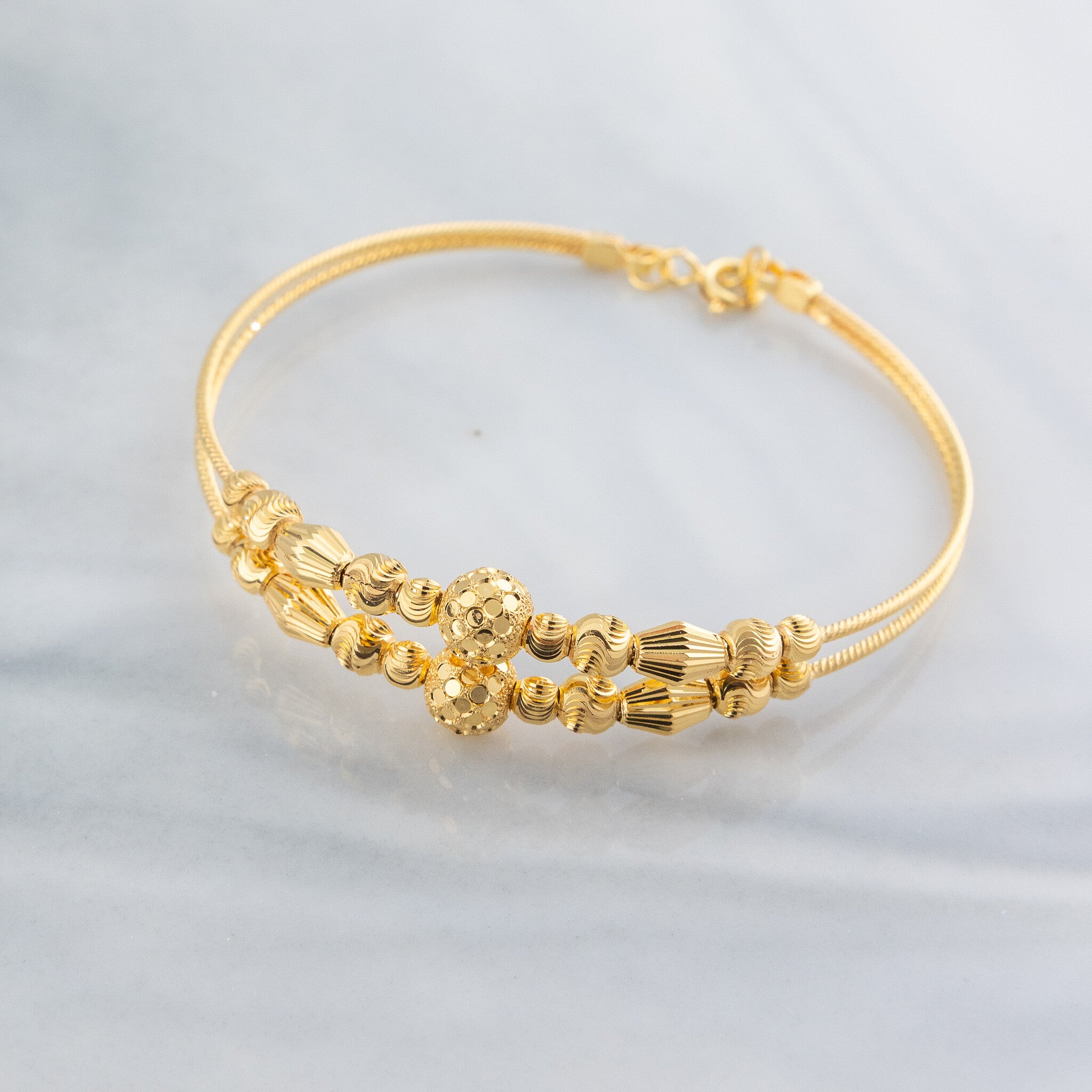 2 Line Kid's Beads Cuff Bracelet (D88) - 925 Silver & 24K Gold Plated - Falaq Jewellery Oman