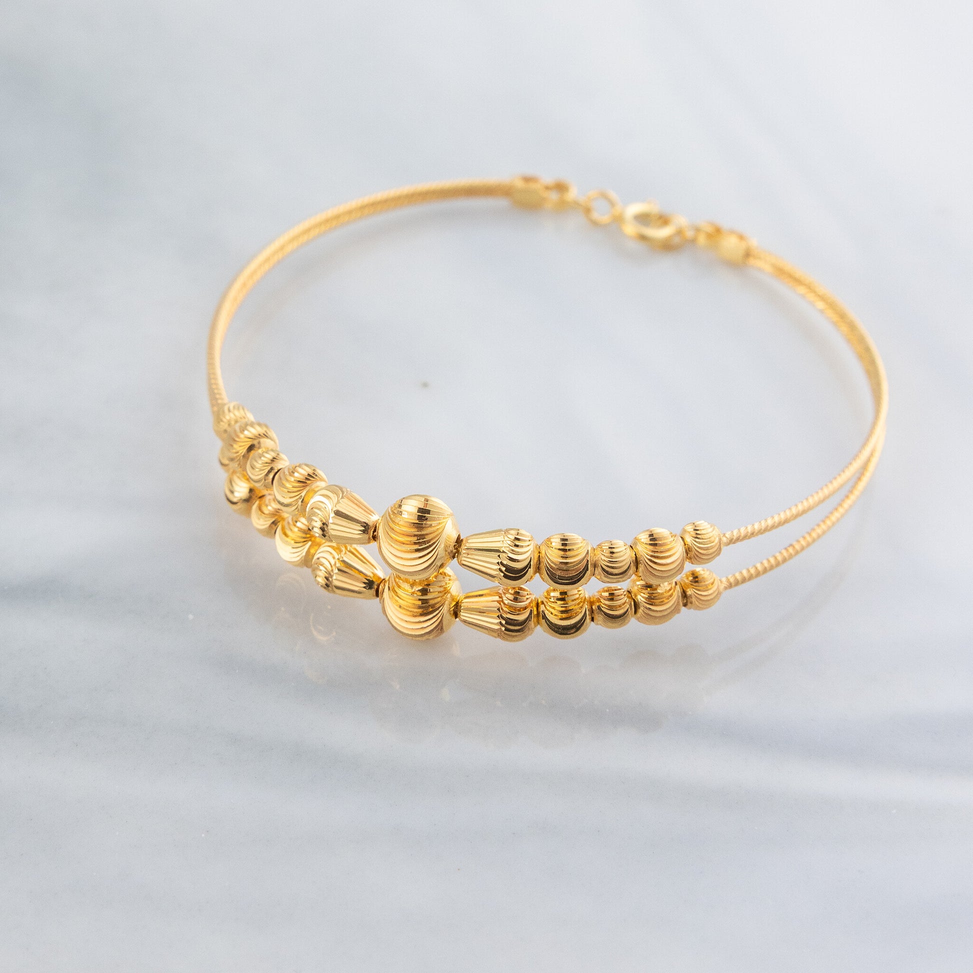 2 Line Kid's Beads Cuff Bracelet (D89) - 925 Silver & 24K Gold Plated - Falaq Jewellery Oman