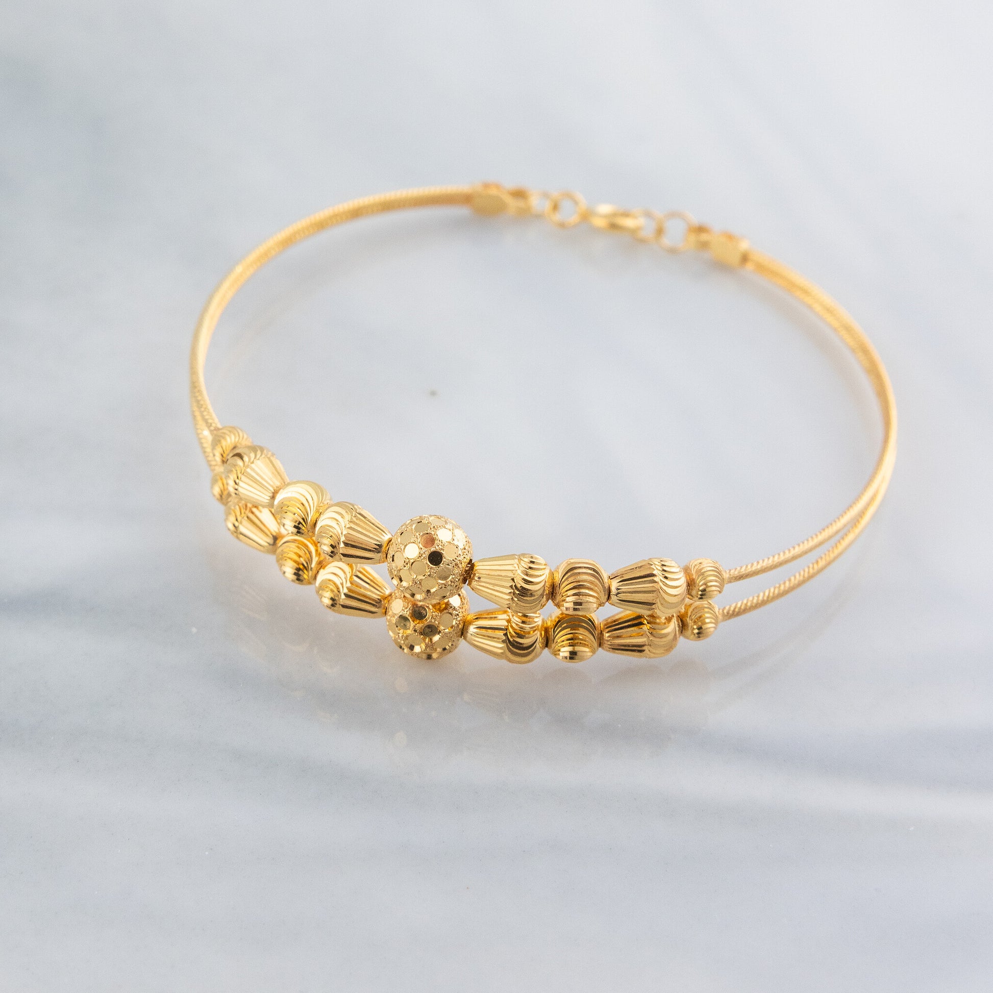 2 Line Kid's Beads Cuff Bracelet (D90) - 925 Silver & 24K Gold Plated - Falaq Jewellery Oman