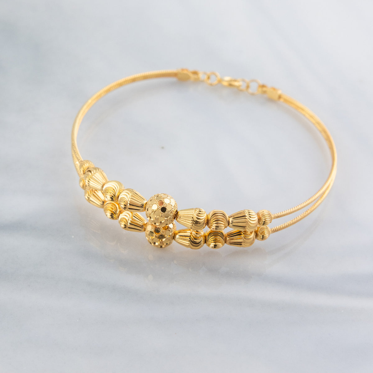 2 Line Kid's Beads Cuff Bracelet (D90) - 925 Silver & 24K Gold Plated - Falaq Jewellery Oman