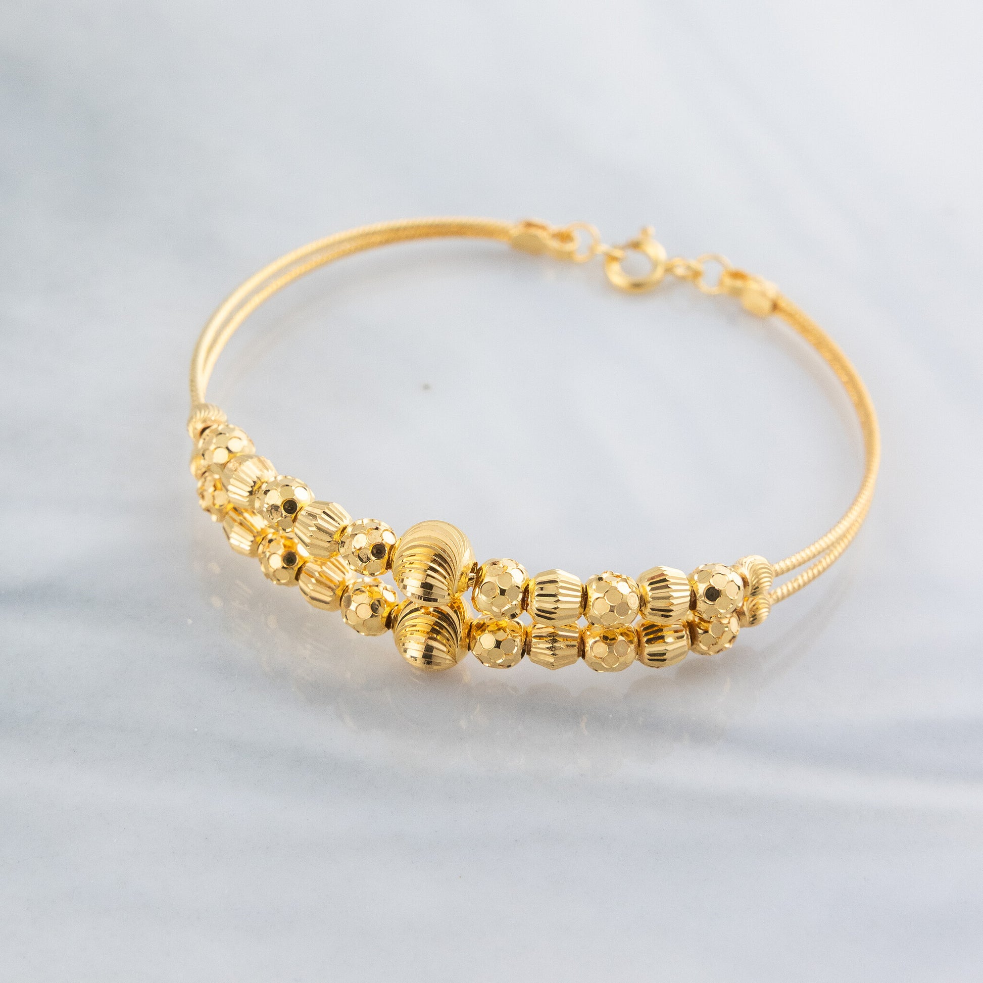 2 Line Kid's Beads Cuff Bracelet (D91) - 925 Silver & 24K Gold Plated - Falaq Jewellery Oman