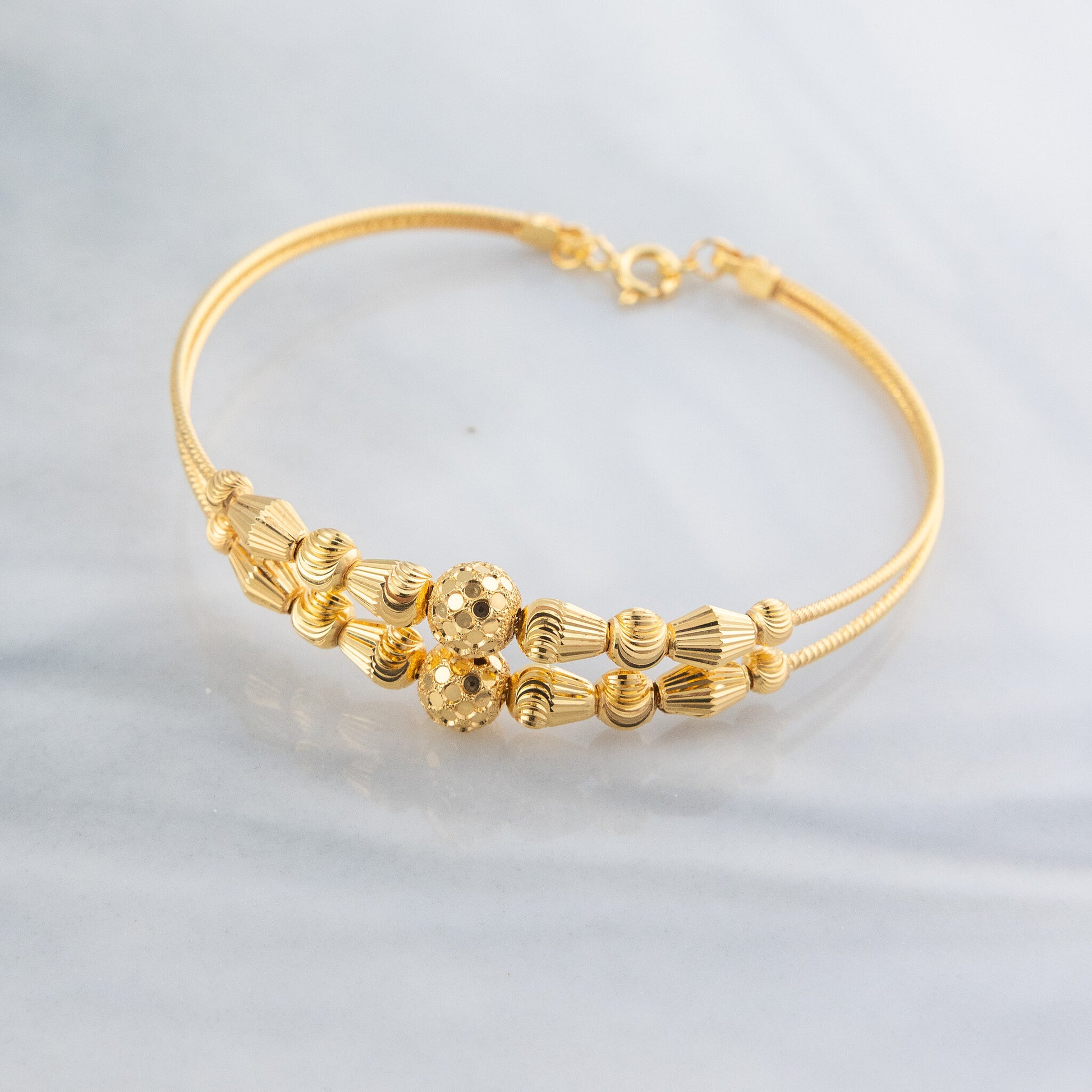 2 Line Kid's Beads Cuff Bracelet (D94) - 925 Silver & 24K Gold Plated - Falaq Jewellery Oman