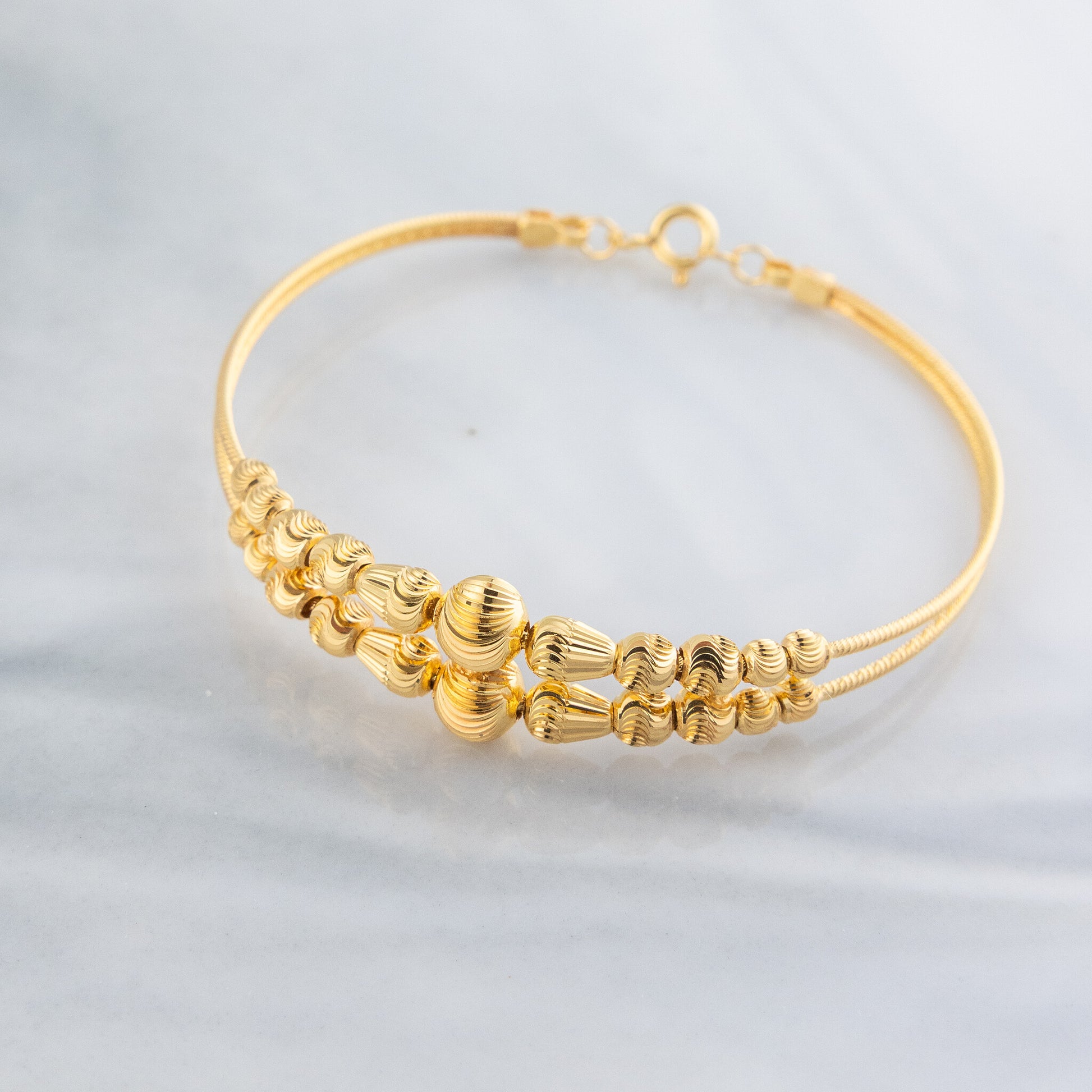 2 Line Kid's Beads Cuff Bracelet (D95) - 925 Silver & 24K Gold Plated - Falaq Jewellery Oman