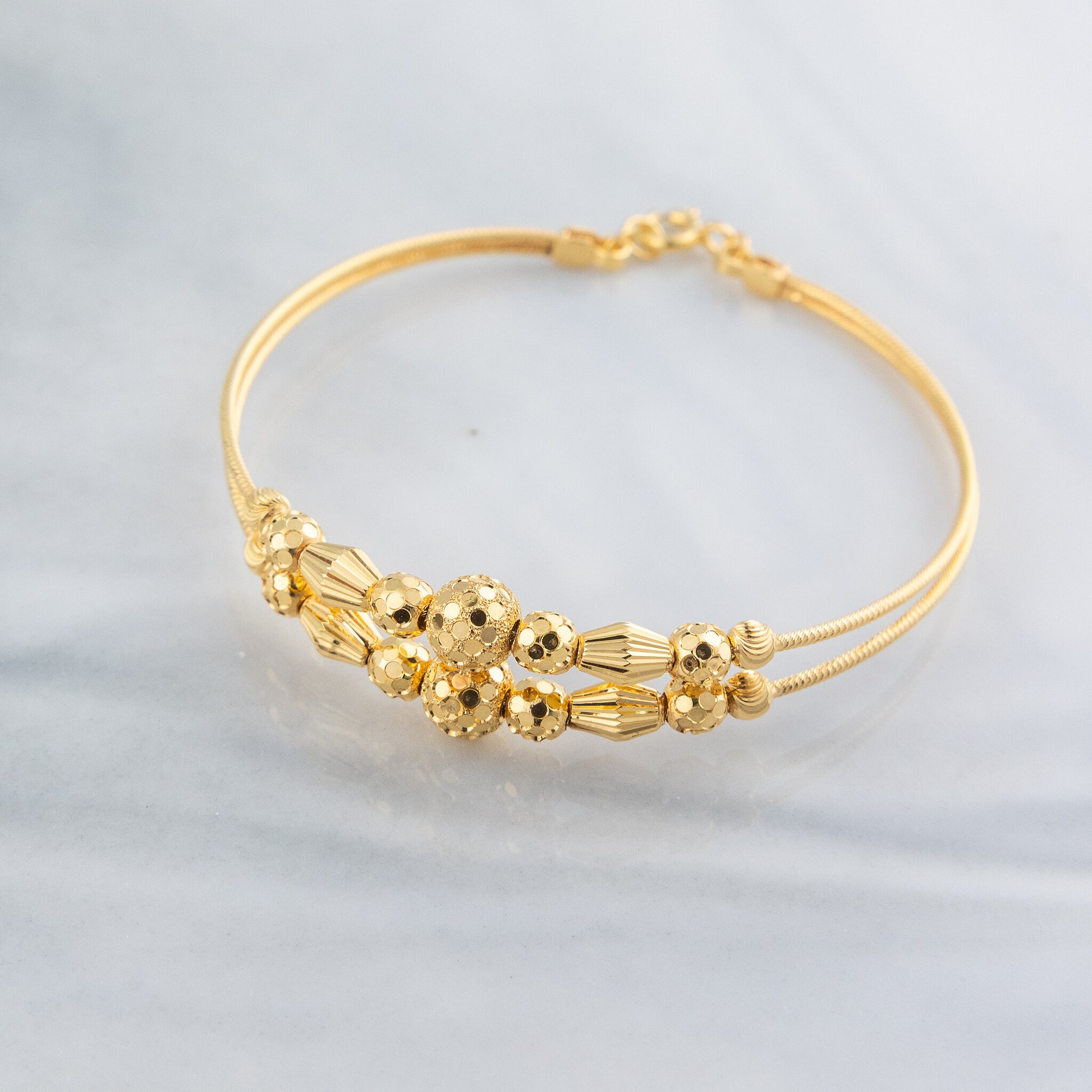 2 Line Kid's Beads Cuff Bracelet (D96) - 925 Silver & 24K Gold Plated - Falaq Jewellery Oman