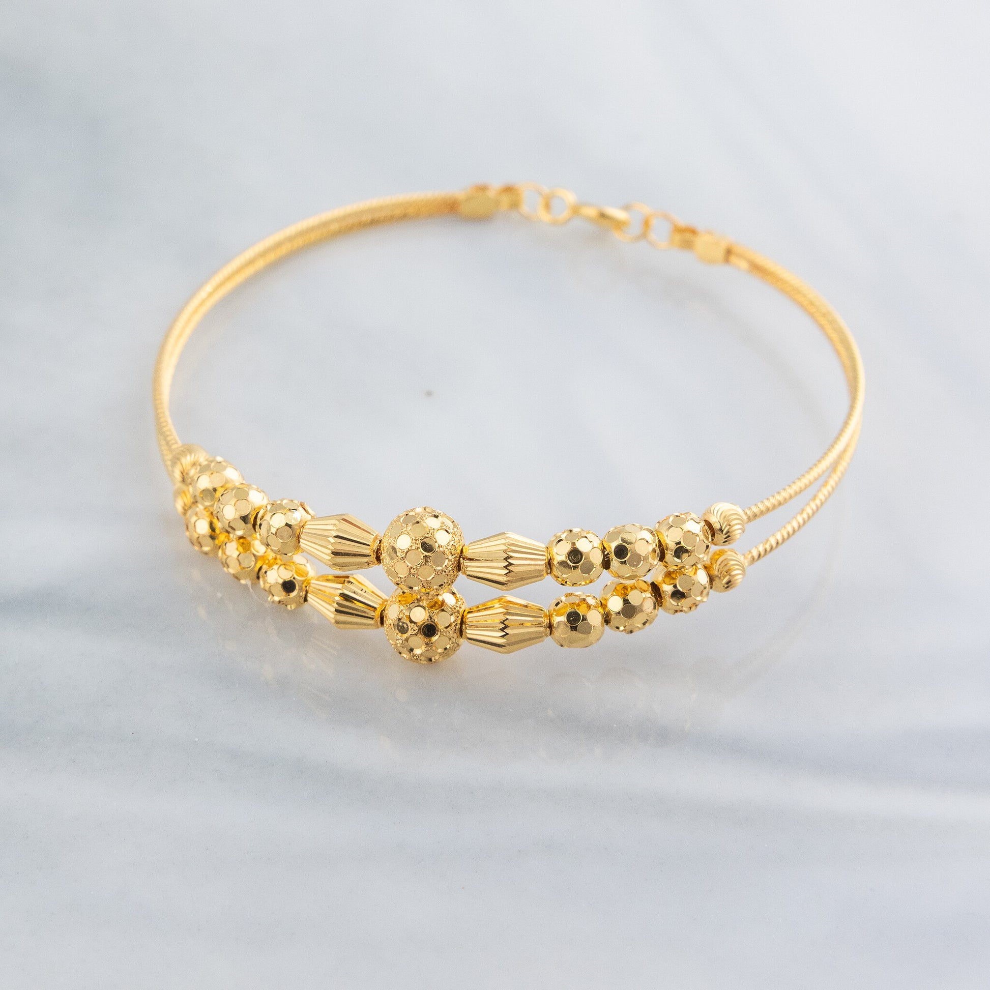 2 Line Kid's Beads Cuff Bracelet (D97) - 925 Silver & 24K Gold Plated - Falaq Jewellery Oman