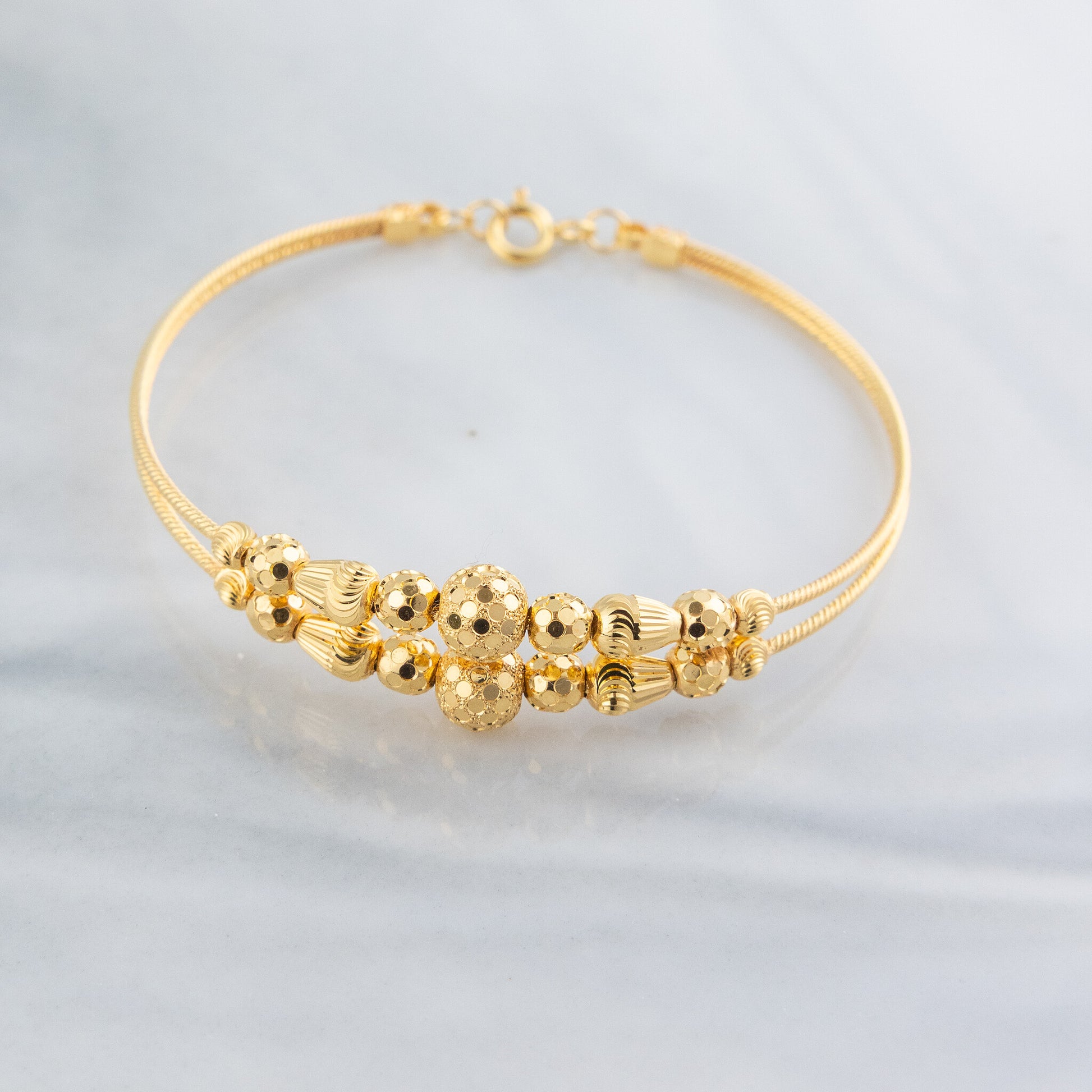 2 Line Kid's Beads Cuff Bracelet (D98) - 925 Silver & 24K Gold Plated - Falaq Jewellery Oman