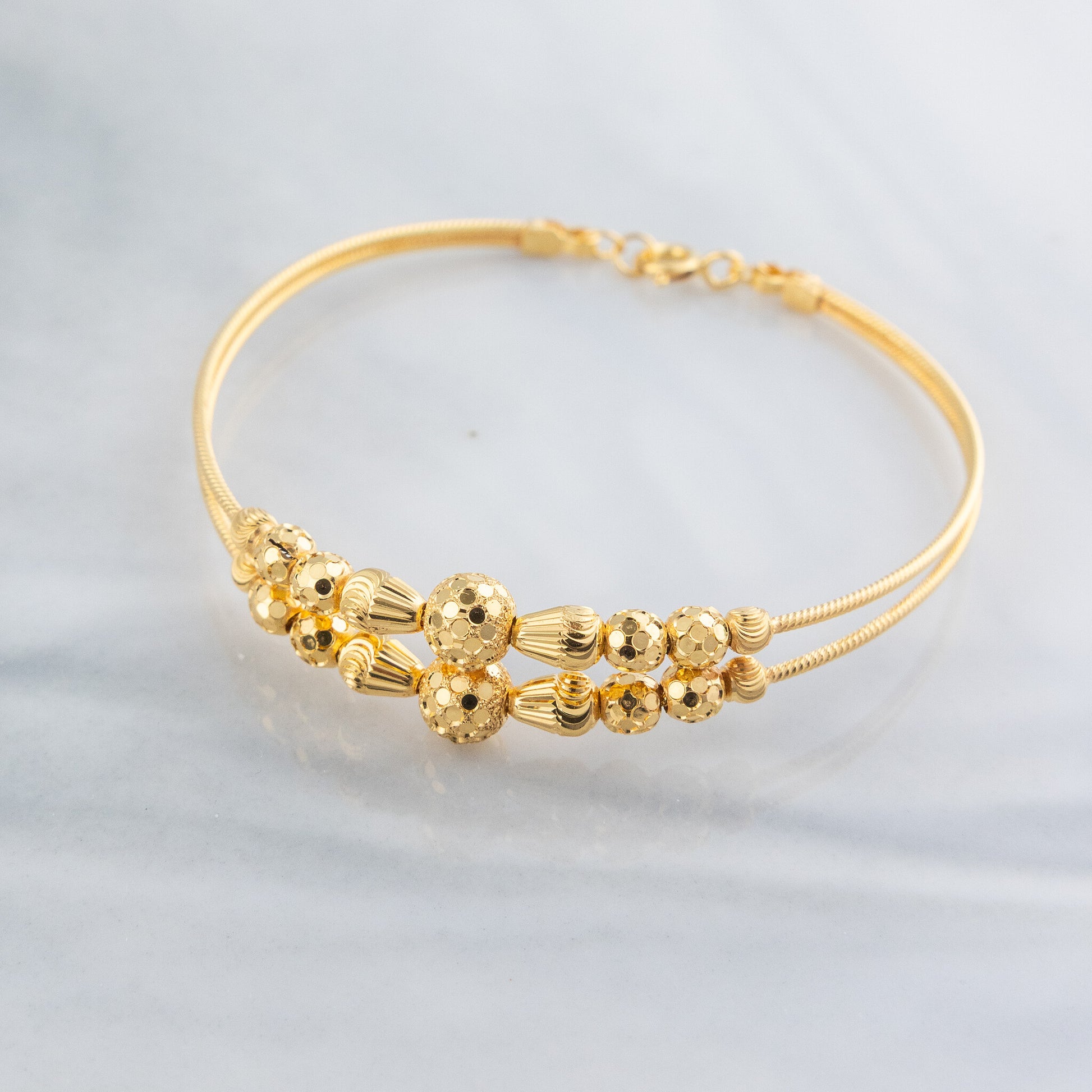2 Line Kid's Beads Cuff Bracelet (D99) - 925 Silver & 24K Gold Plated - Falaq Jewellery Oman