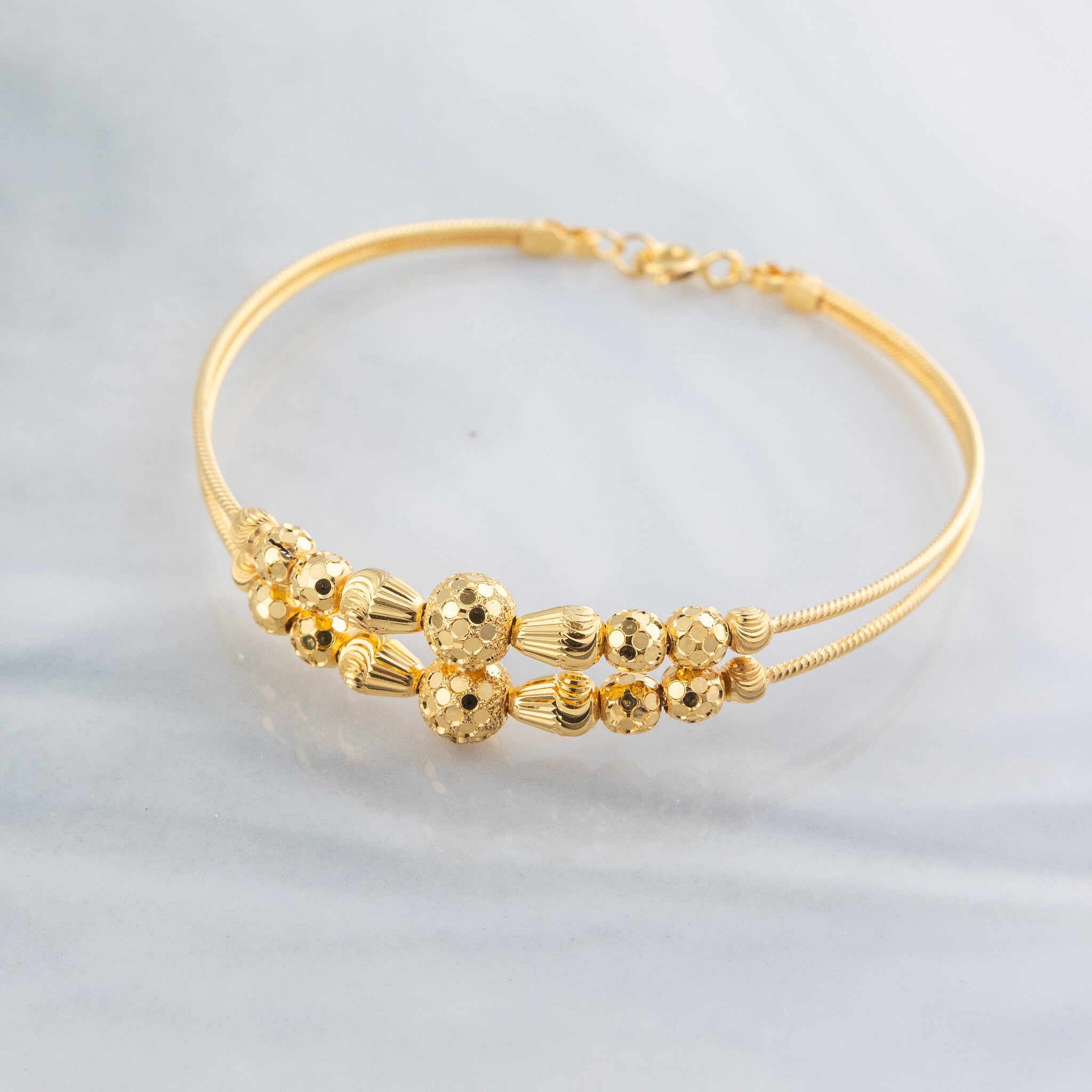 2 Line Kid's Beads Cuff Bracelet (D99) - 925 Silver & 24K Gold Plated - Falaq Jewellery Oman