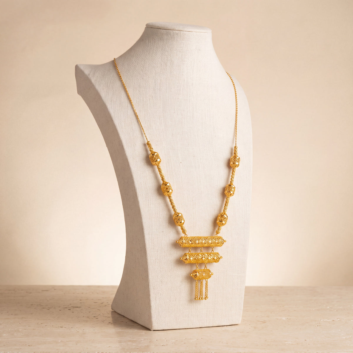 3 Step Mala Necklace 1 on travertine