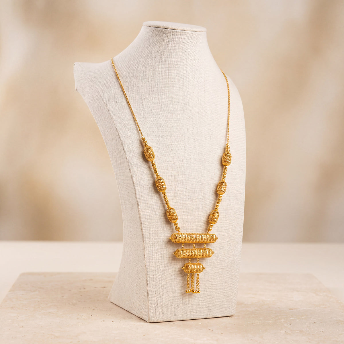 3 Step Mala Necklace 11 on travertine