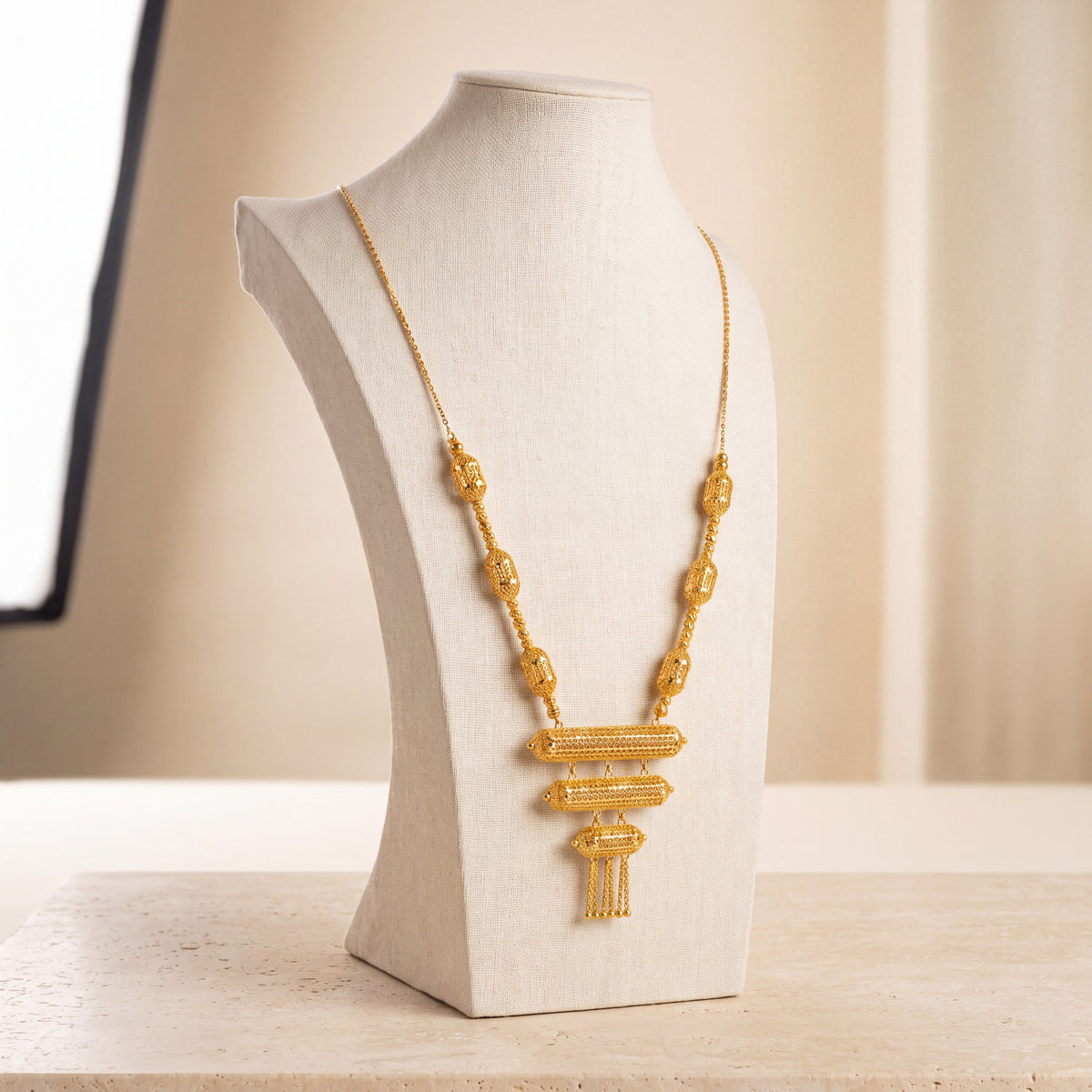 3 Step Mala Necklace 24 on travertine