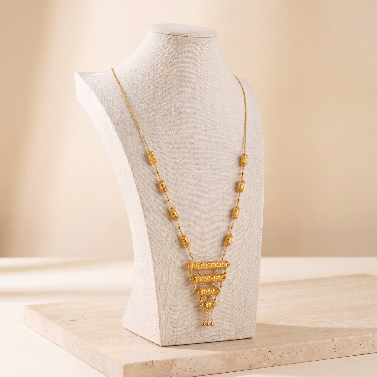 4 Step Mala Necklace 10 on travertine