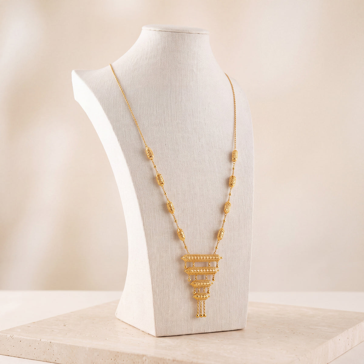 4 Step Mala Necklace 15 on travertine