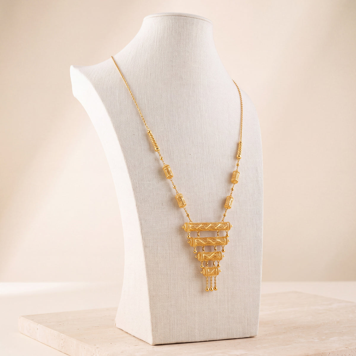 4 Step Mala Necklace 18 on travertine