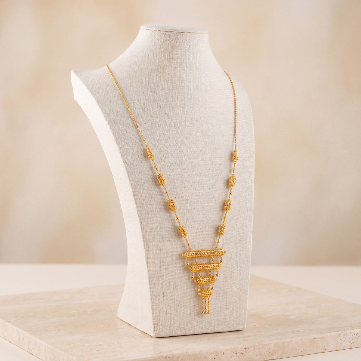 4 Step Mala Necklace 2 on travertine