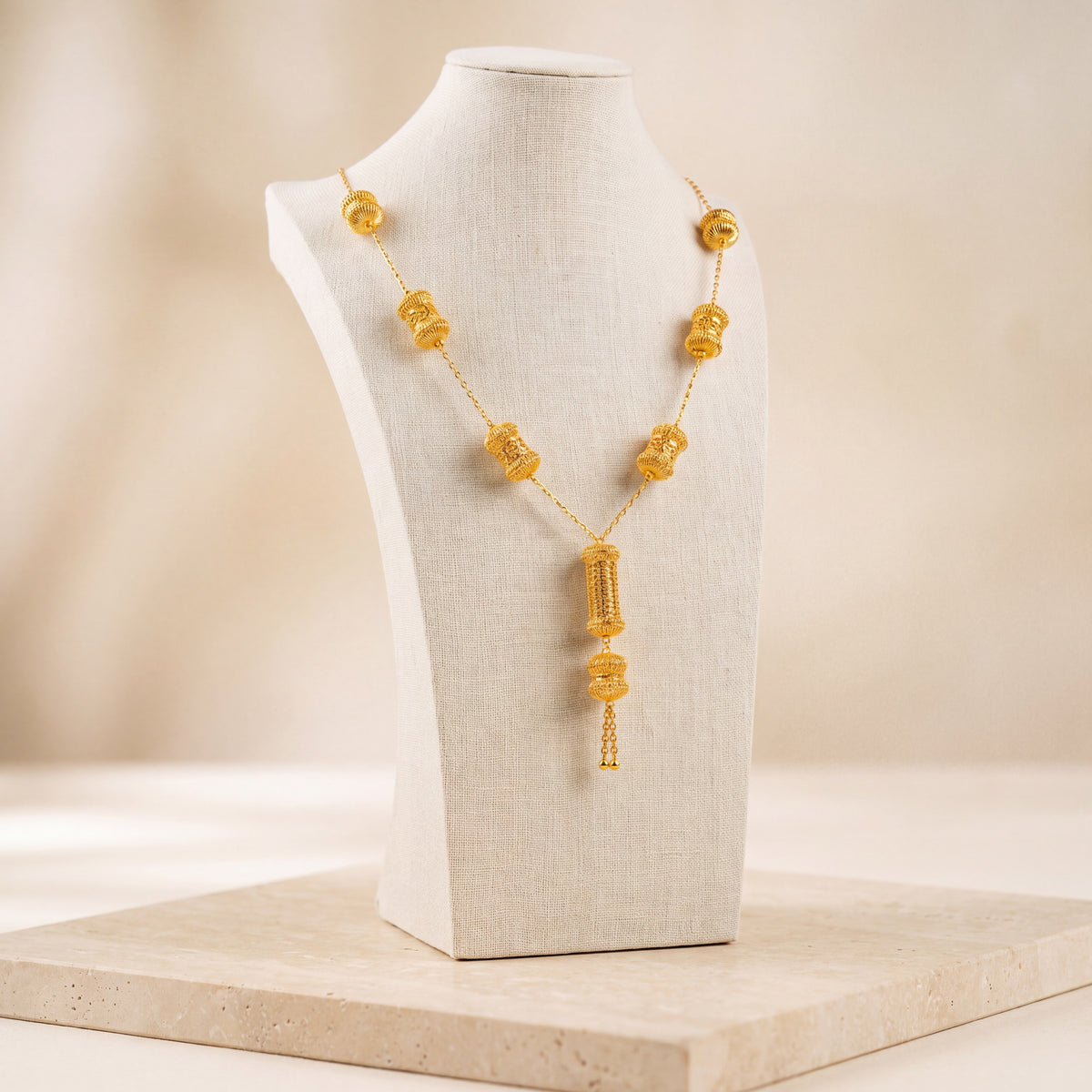 7 Piece RP Mala Necklace 22 on travertine