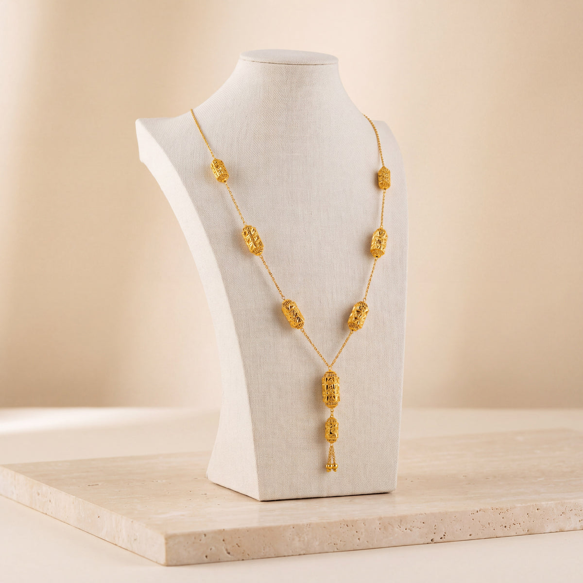 7 Piece RP Mala Necklace 61 on travertine