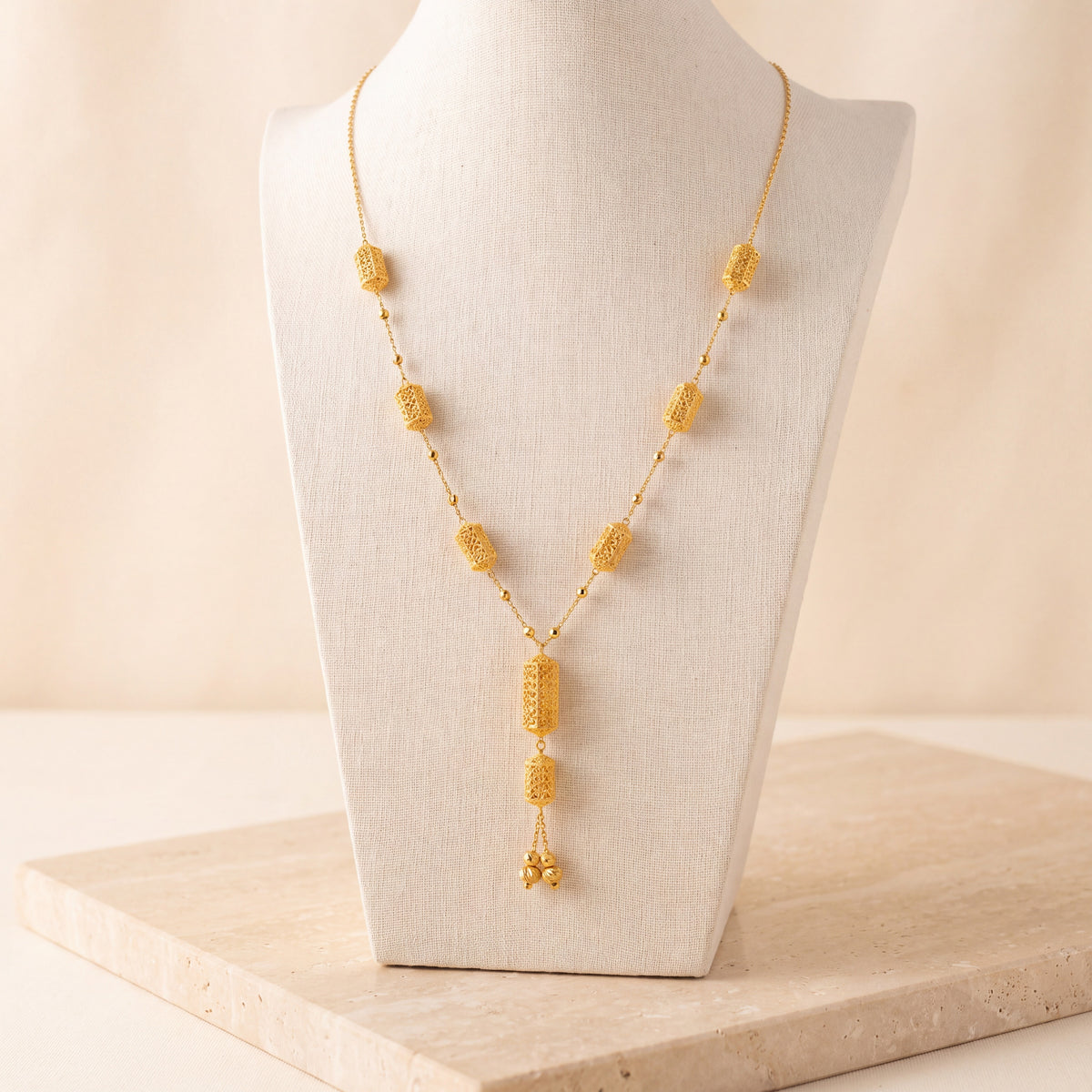 7 Piece RP Mala Necklace 84 on travertine