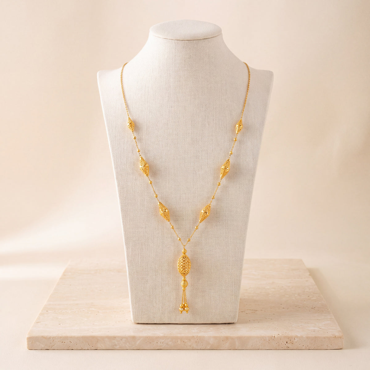 7 Piece RP Mala Necklace 86 on travertine
