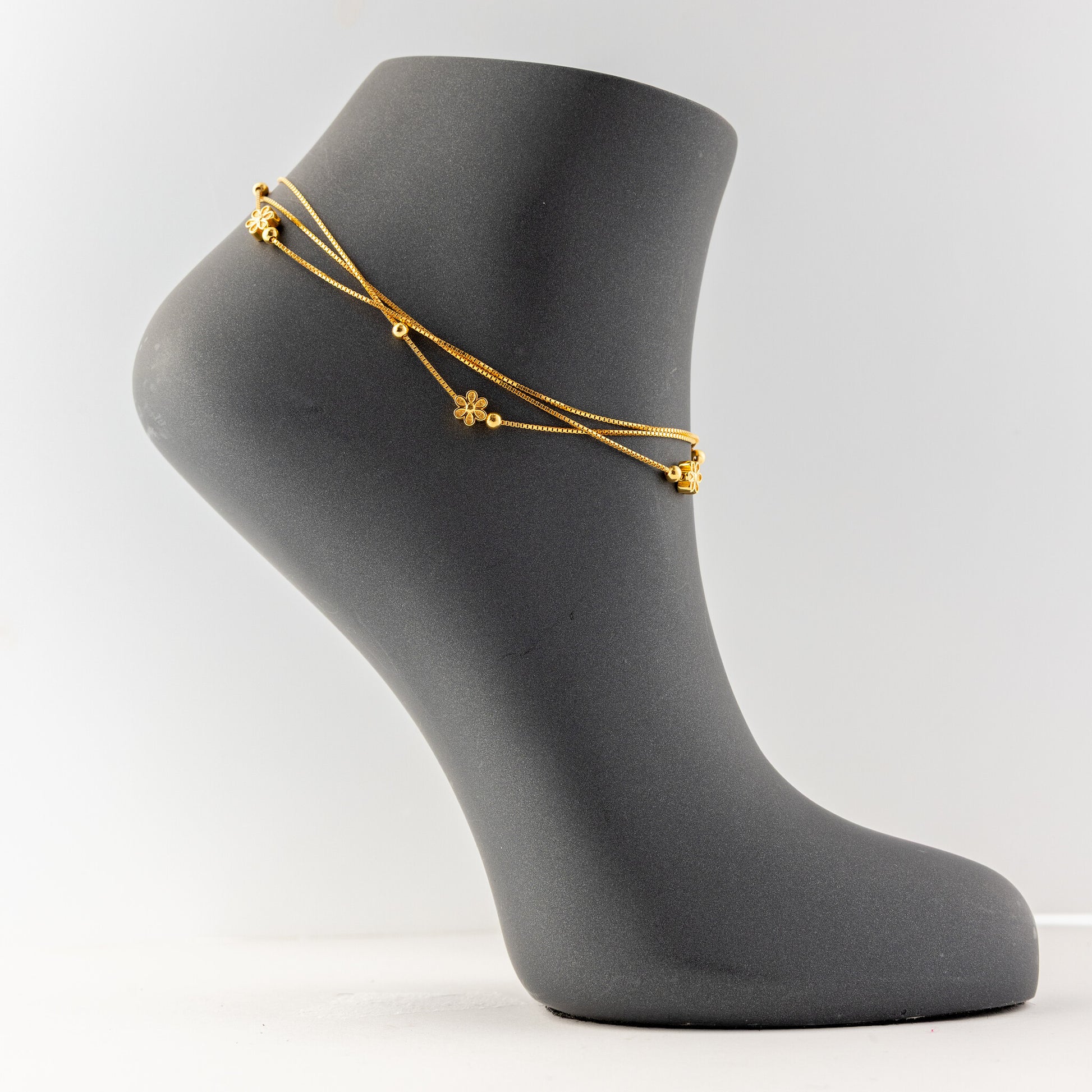 Anklet (D76) - 925 Silver & 24K Gold Plated - Falaq Jewellery Oman