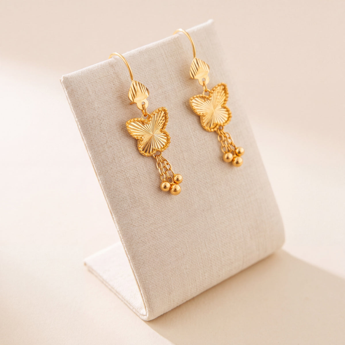 Butterfly Earrings 3 – Butterfly with dangles, 925 silver 24K gold plated