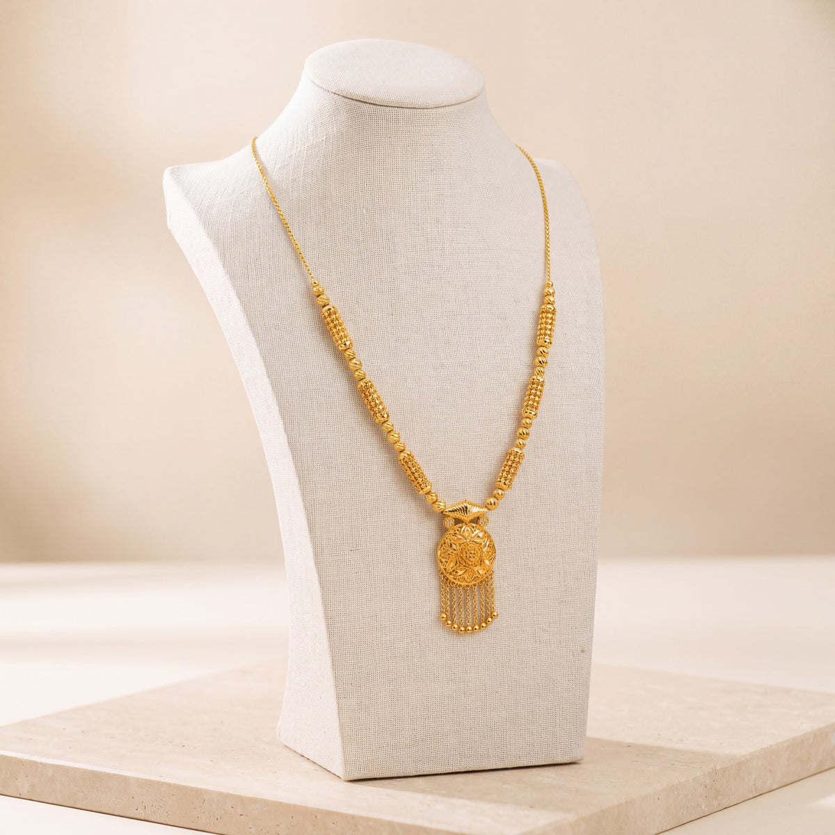 Casting Mala Necklace 12 on travertine