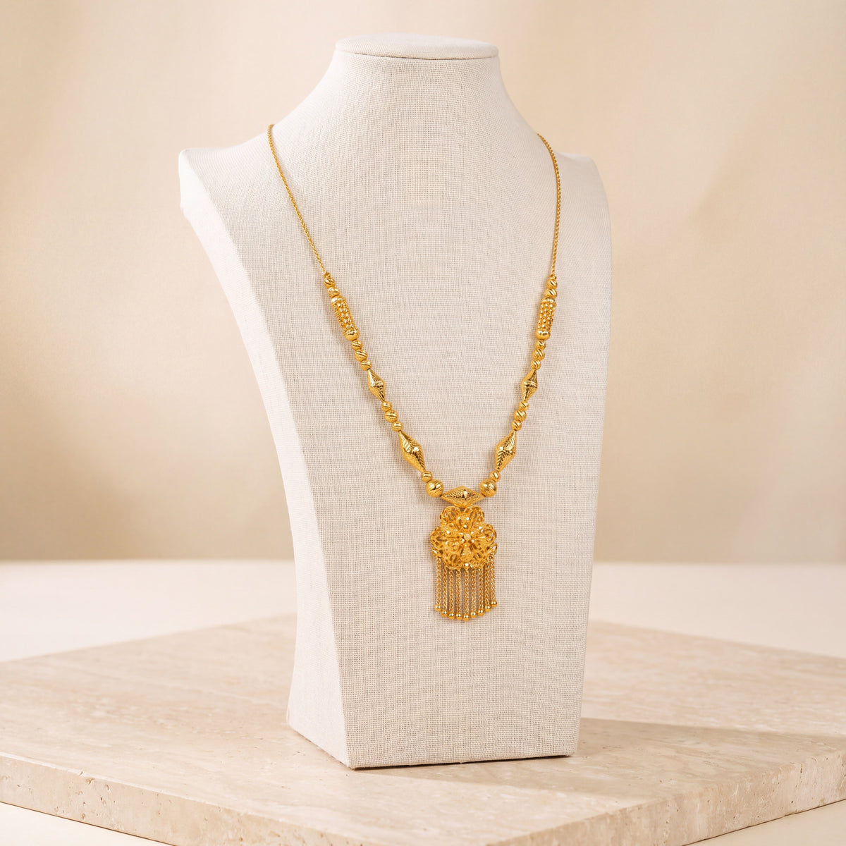 Casting Mala Necklace 14 on travertine