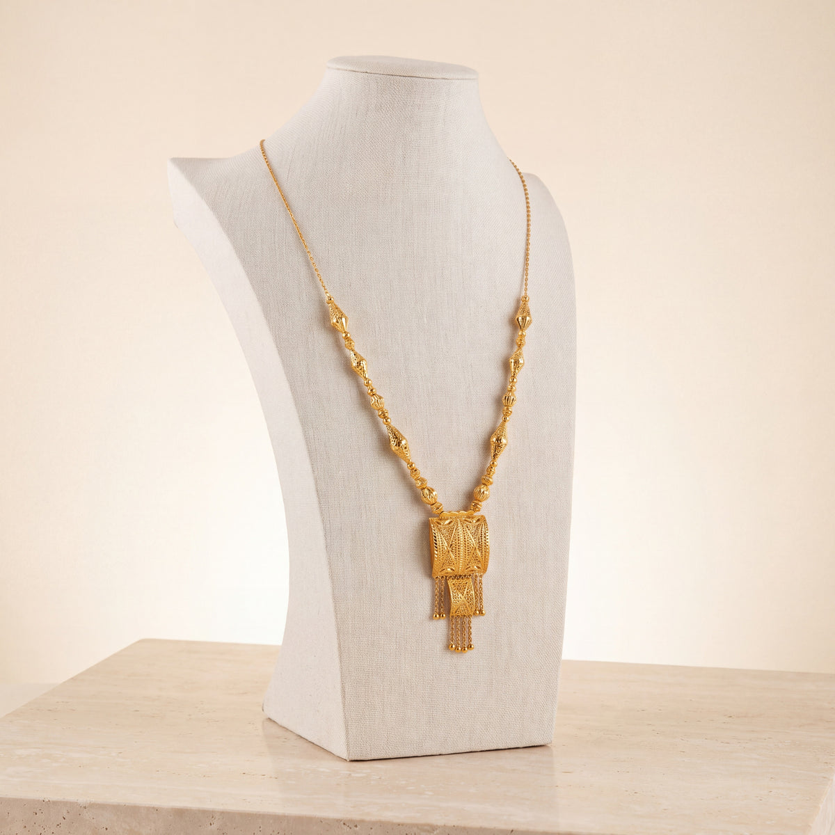 Casting Mala Necklace 15 on travertine