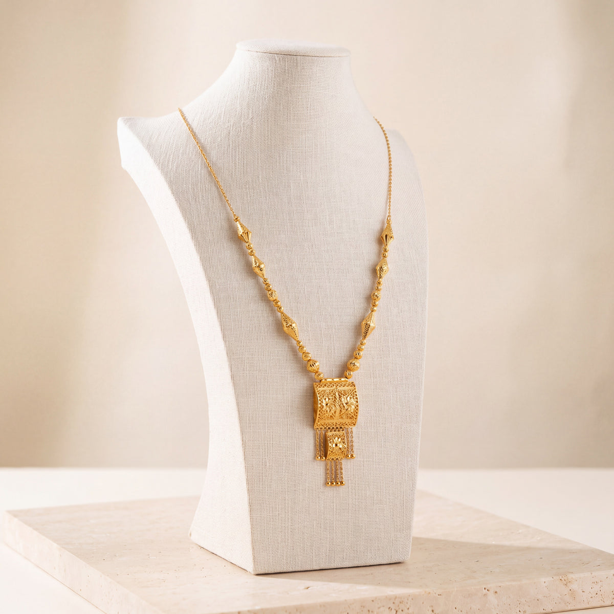 Casting Mala Necklace 16 on travertine